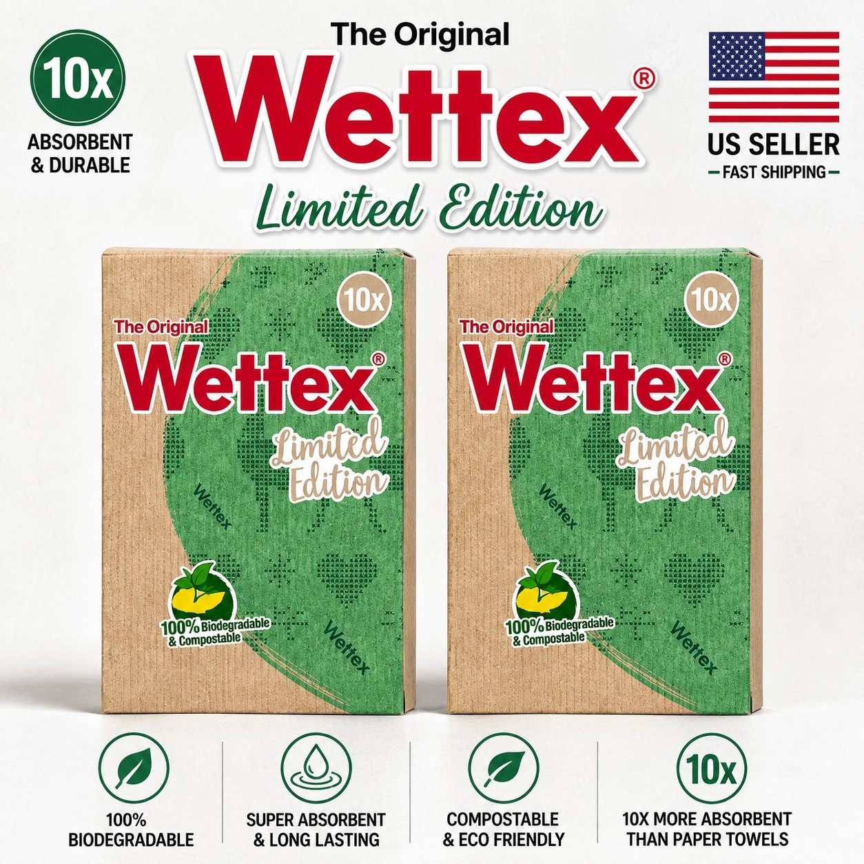 2 X The Original Wettex 10-Pack Swedish Superabsorbent Dishcloth Durable Nordic