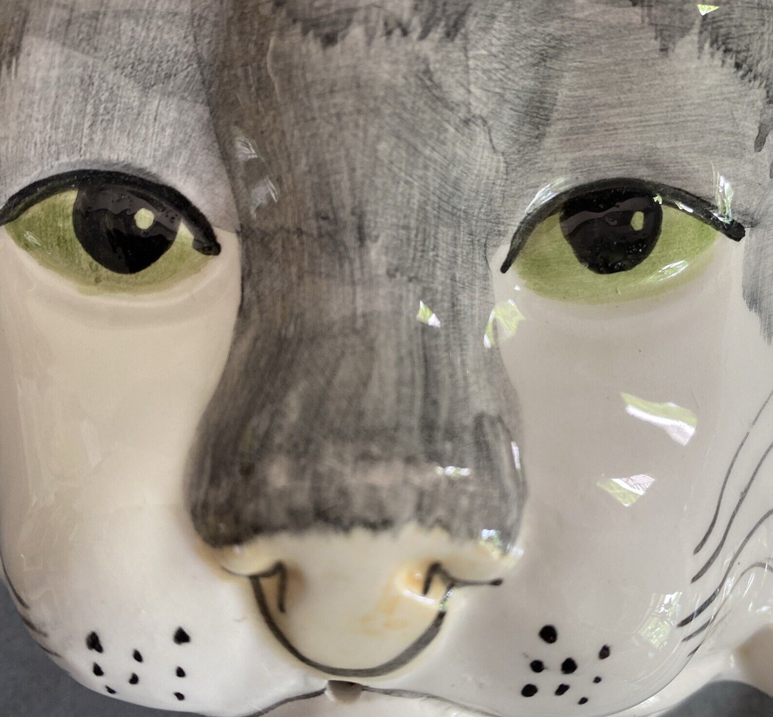 Babbacombe Pottery Green Eyed Cat  String & Scissors Holder Wall Dispenser