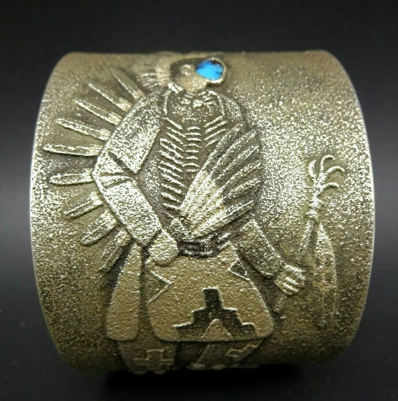 DARRYL DEAN BEGAY Tufa Cast Sterling TURQUOISE Cuff BRACELET Traditional Dancer