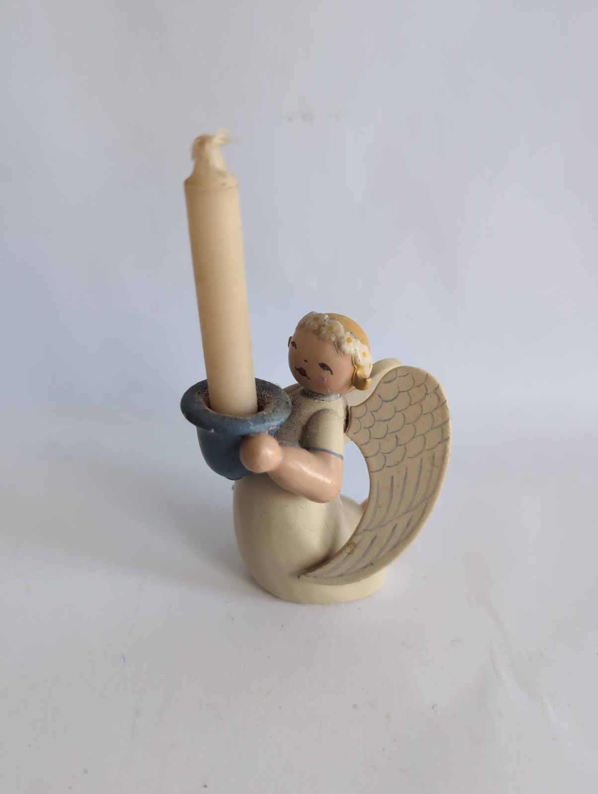 Vtg Wood ERZGEBIRGE Wendt Kuhn Angel Candle Holder Germany Christmas Figurine