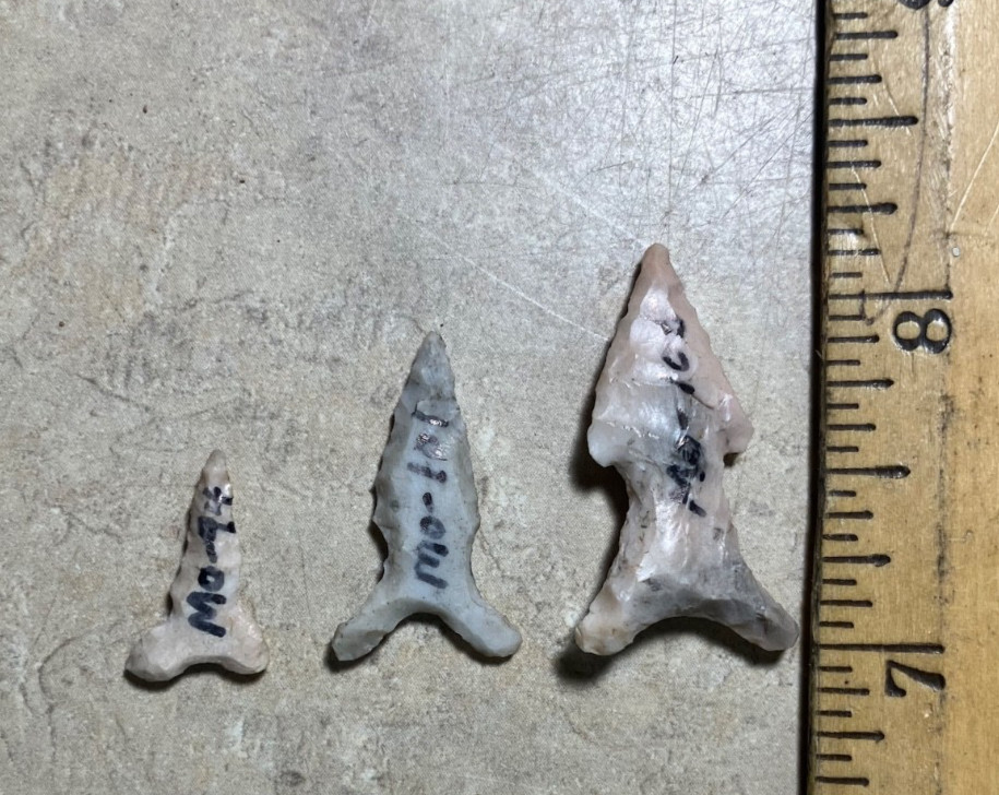 From collectors estate-Three very small arrowheads/bird-points-Found in Missouri From collectors estate-Three very small arrowheads/bird-points-Found in Missouri