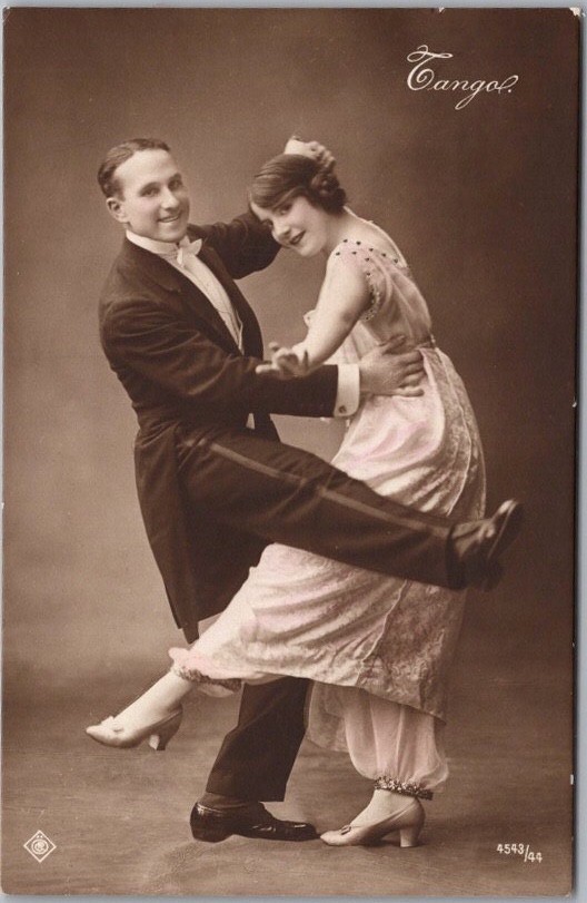 Vintage TANGO Real Photo RPPC Postcard Well-Dressed Couple Dancing c1900s France