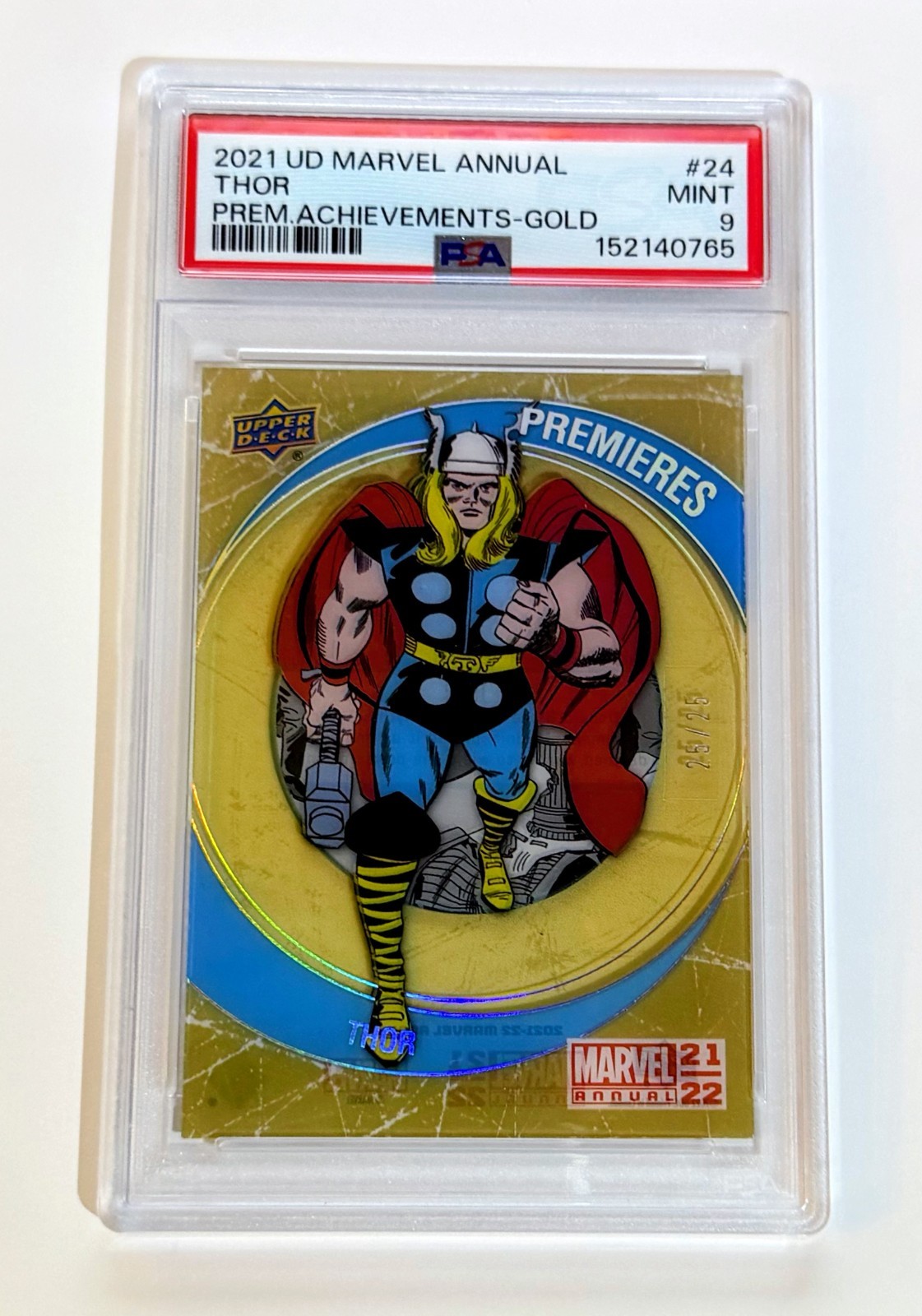 2021-22 Upper Deck Marvel Annual Premieres Gold Achievement Thor #24 25/25 Omega