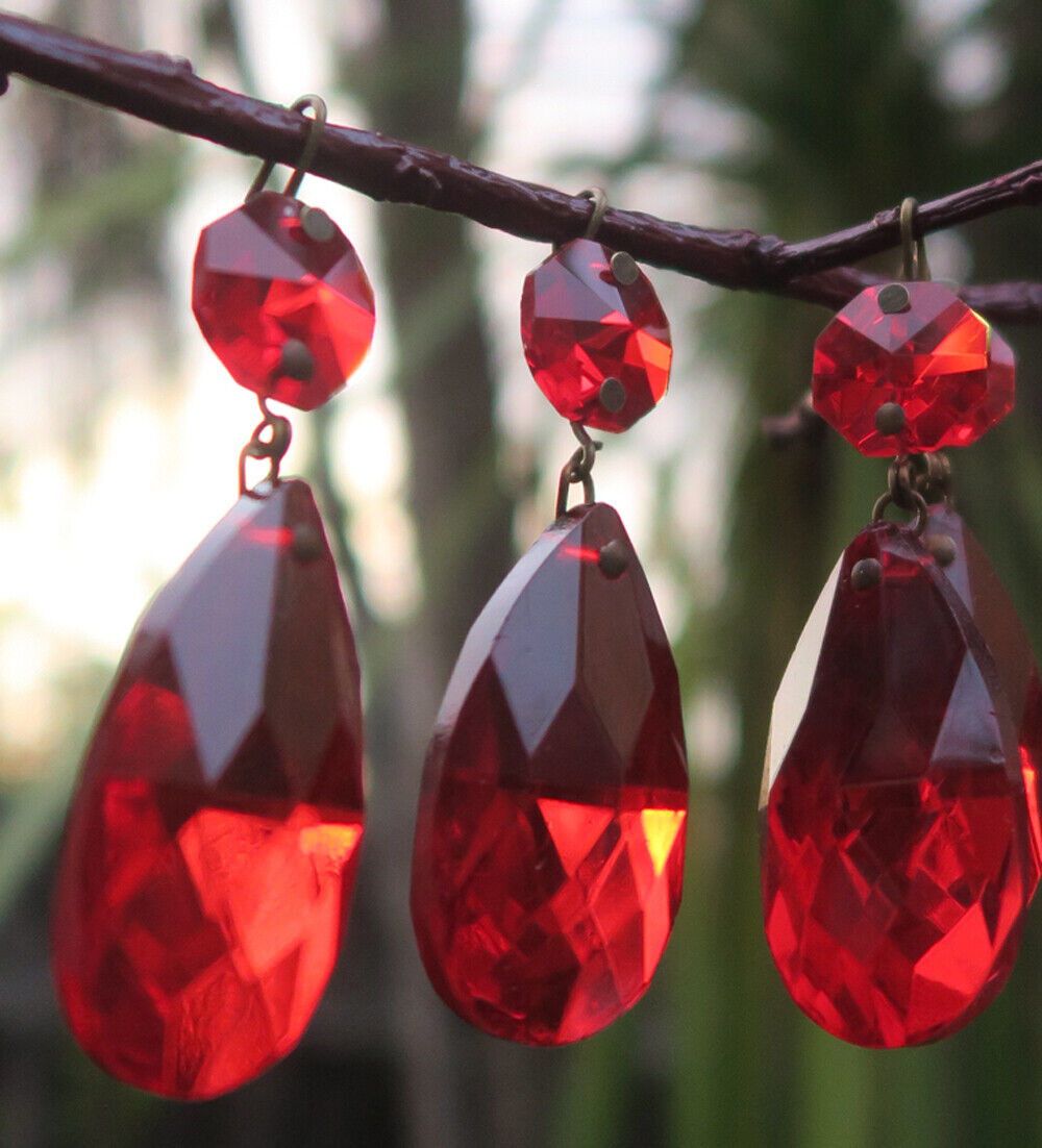 6 Ruby Red Glass Crystal Prism Lamp Chandelier Part Suncatcher dark pins arts
