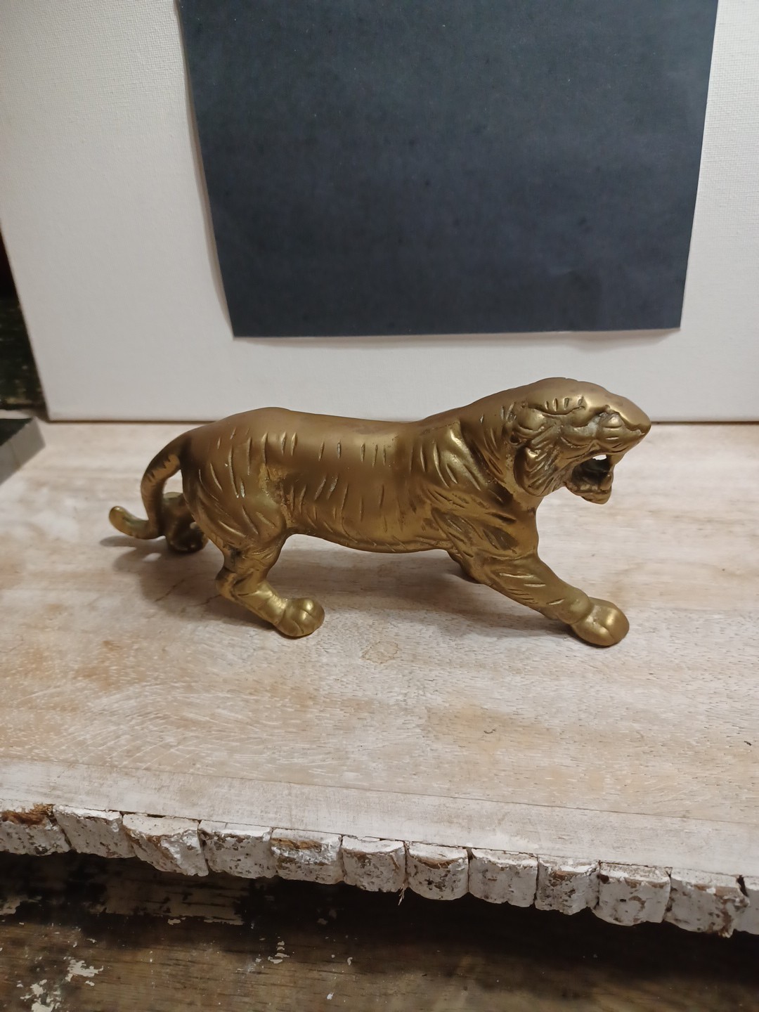 Vintage Solid Brass Stalking Fierce Tiger Figure Sculpture Detailed 9.5 Inch Vintage Solid Brass Stalking Fierce Tiger Figure Sculpture Detailed 9.5 Inch