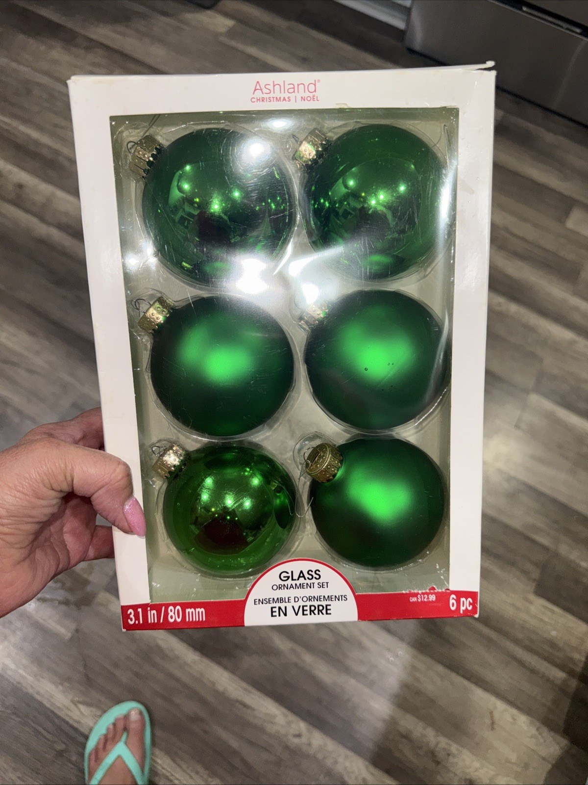 6 Vintage Ashland Green Glass Christmas Ornaments 3.1 inch 6 Vintage Ashland Green Glass Christmas Ornaments 3.1 inch