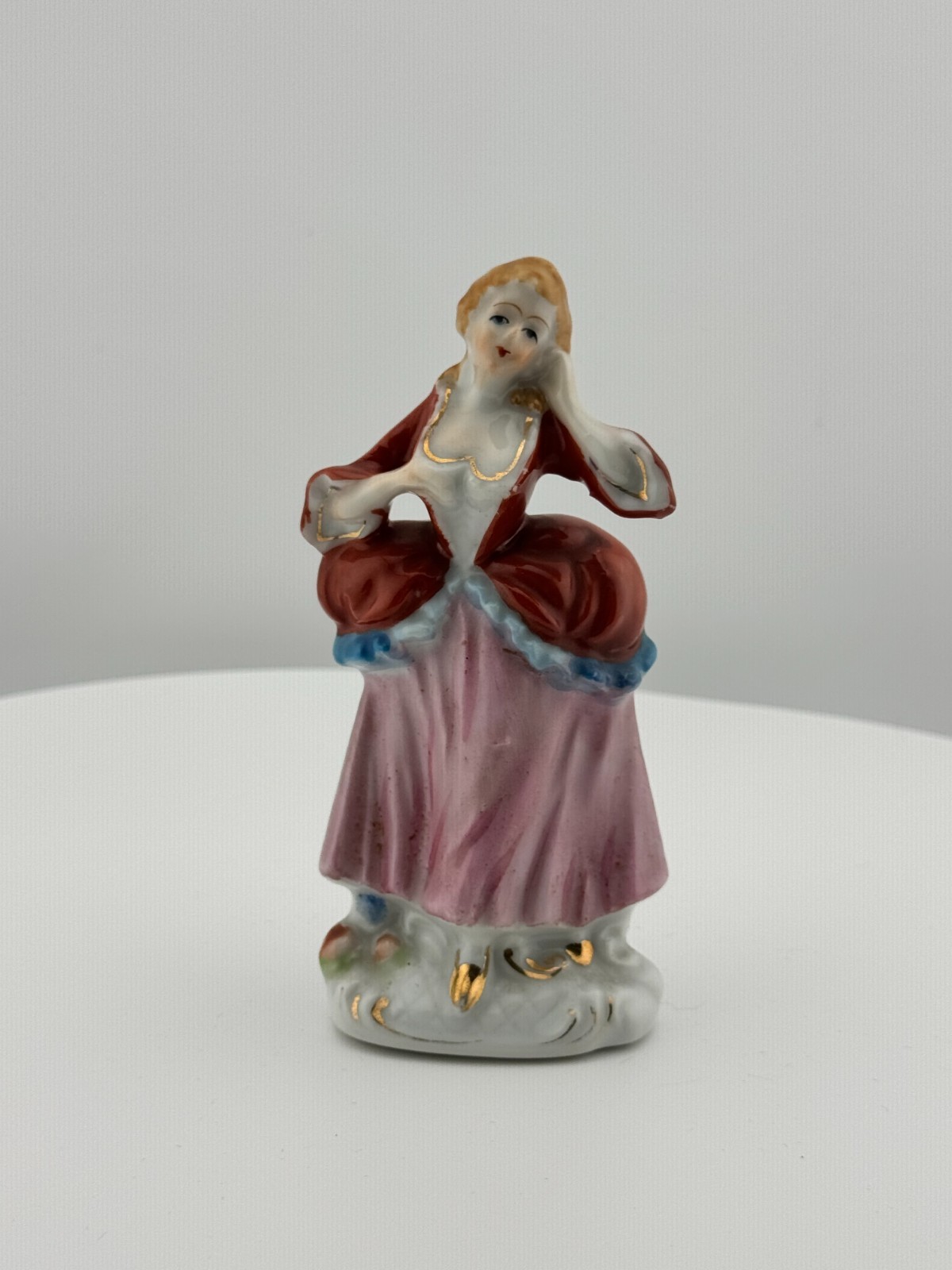 Vintage Occupied Japan Porcelain Lady Figurine Colonial Dress Gold Accent