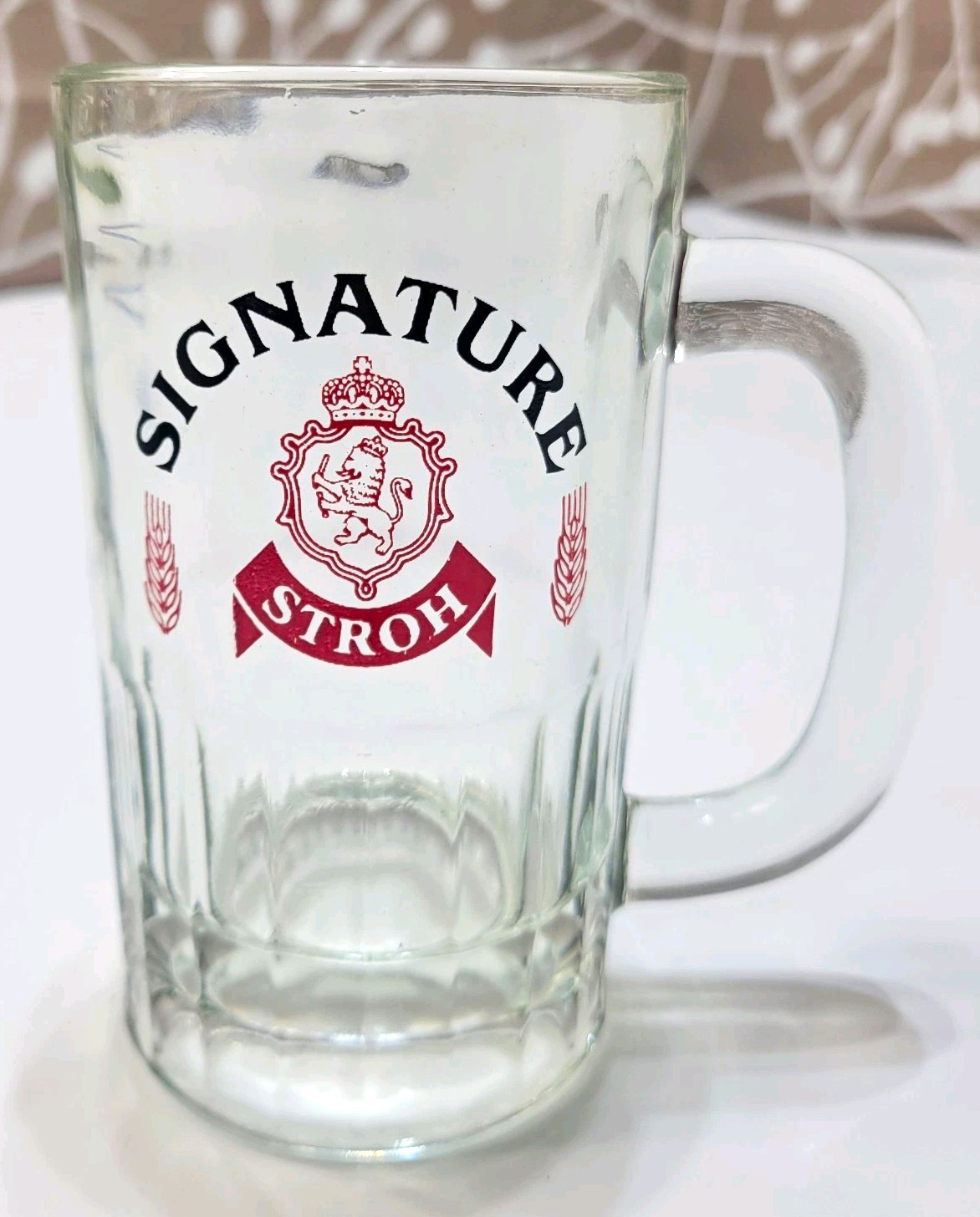 Stroh Signature Clear Glass Beer Mug with Handle Breweriana Mug