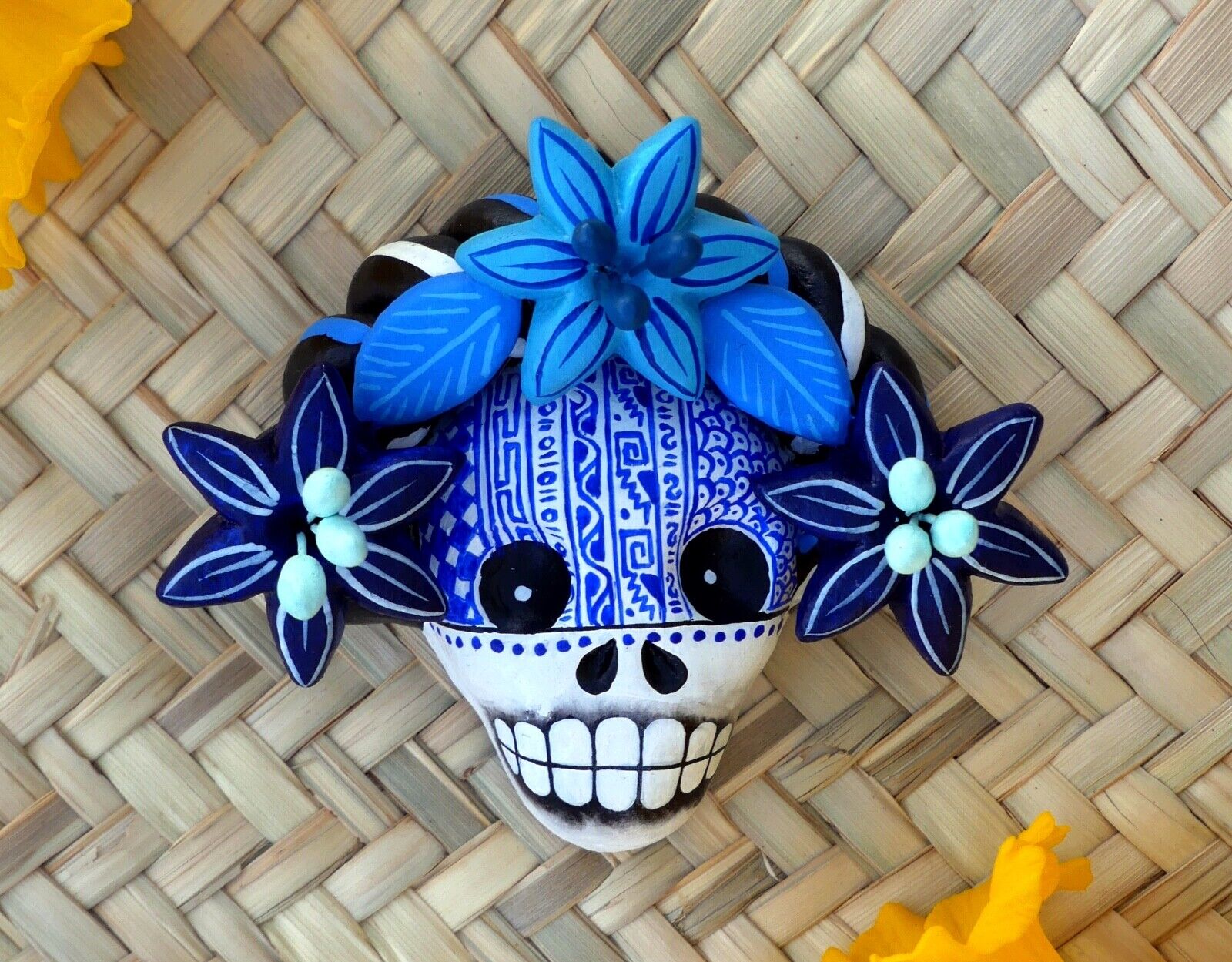 Sm Sugar Skull Wall Ornament Day of the Dead Handmade Puebla Mexican Folk Art