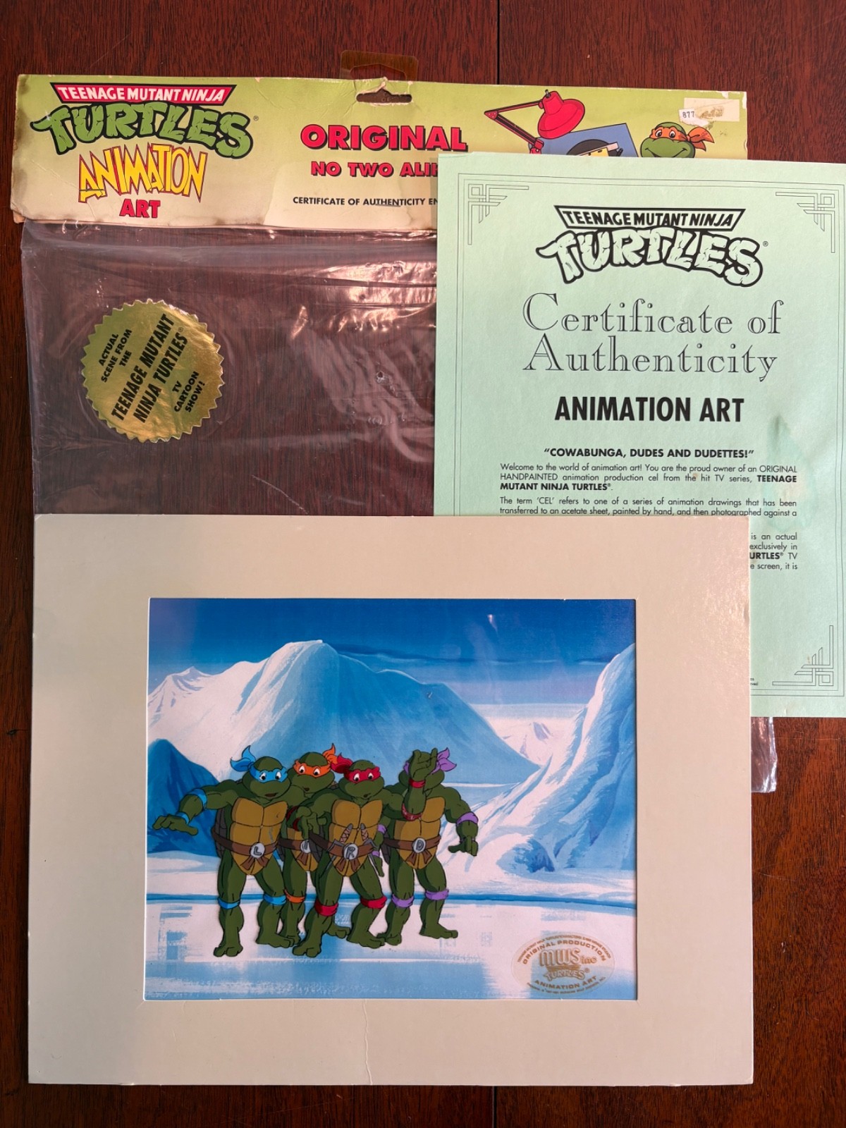 TMNT Cartoon MWS Cel Raphael Michelangelo Donatello Leo Animation 1987 COA Cell