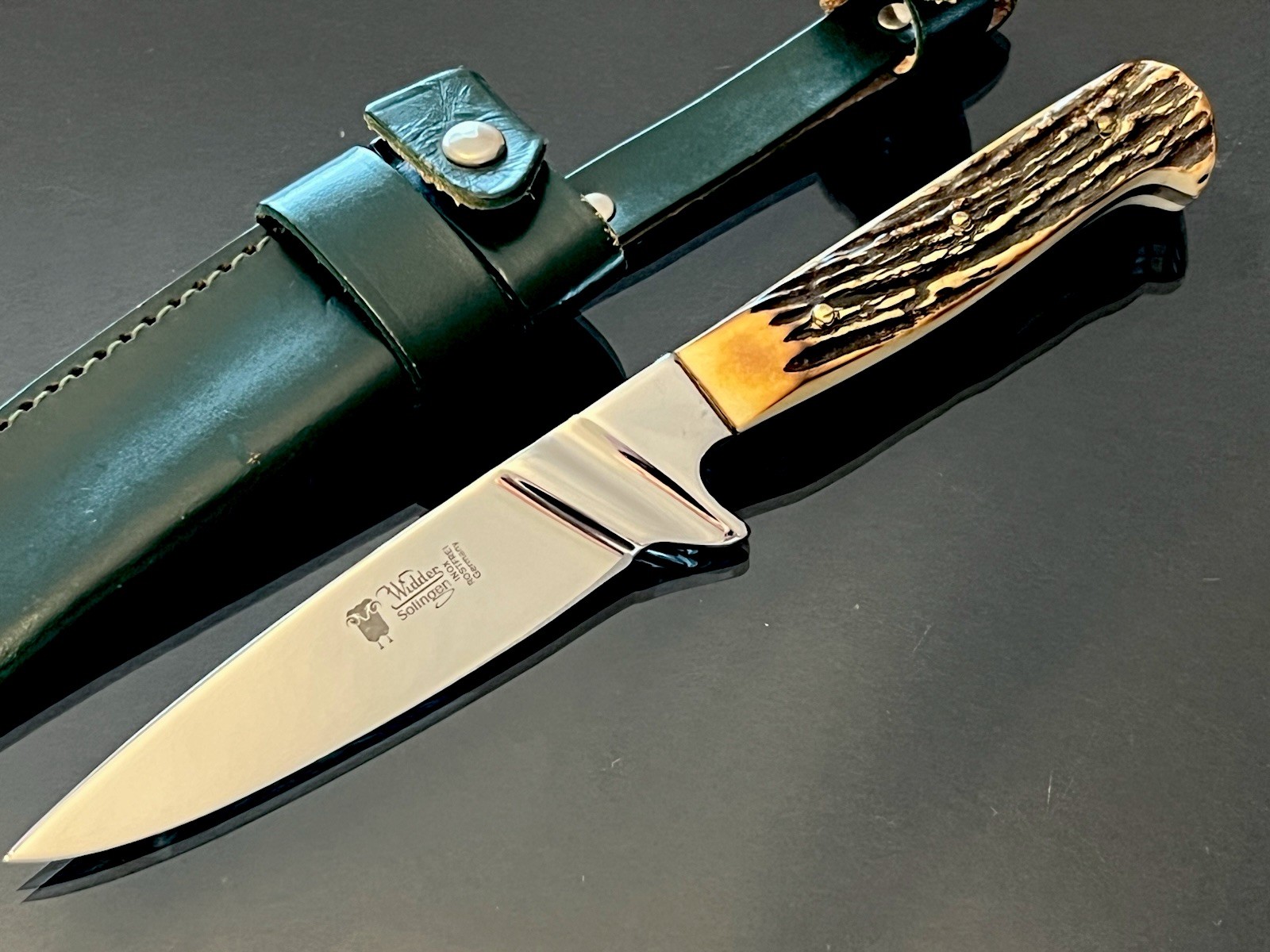 Vint.Widder Solingen Germany Rostfrei Stag Drop Point Hunter Knife Full Tang NEW