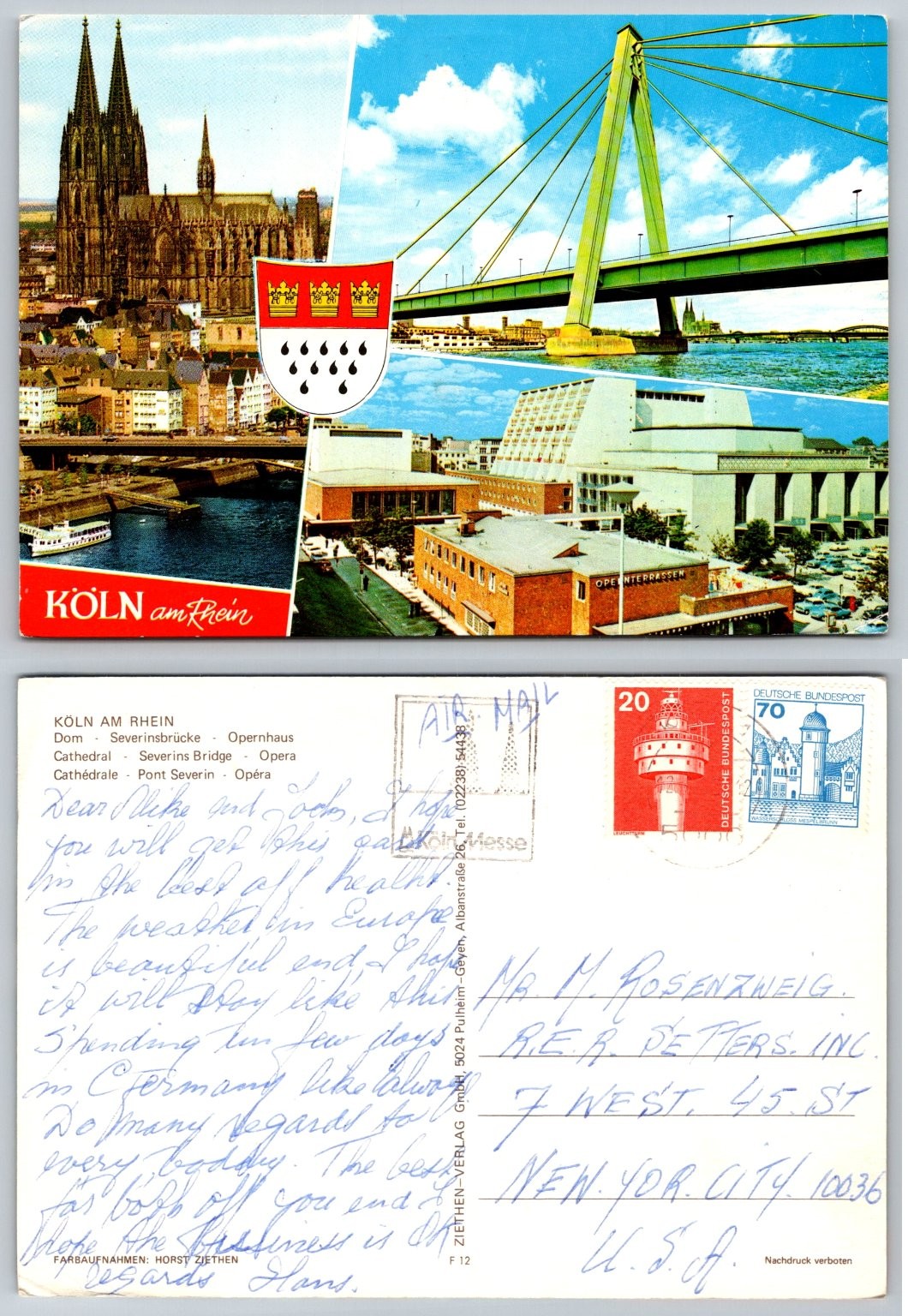 Cologne Germany Postcard Kölner Dom Severinsbrücke Opernhaus Rhein River