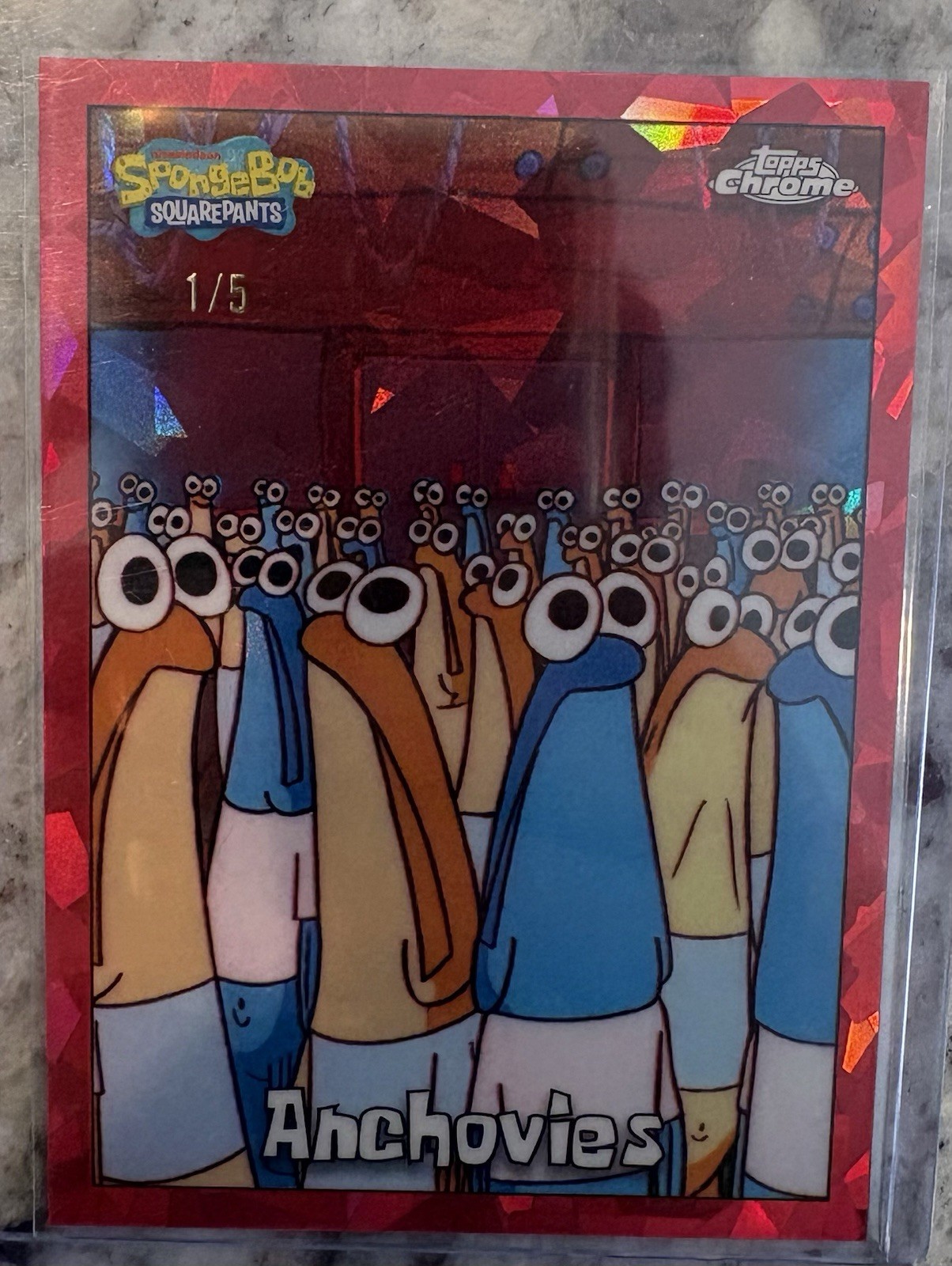 Topps 2025 Topps Chrome SpongeBob SquarePants #105 Anchovies Red Sapphire 1/5