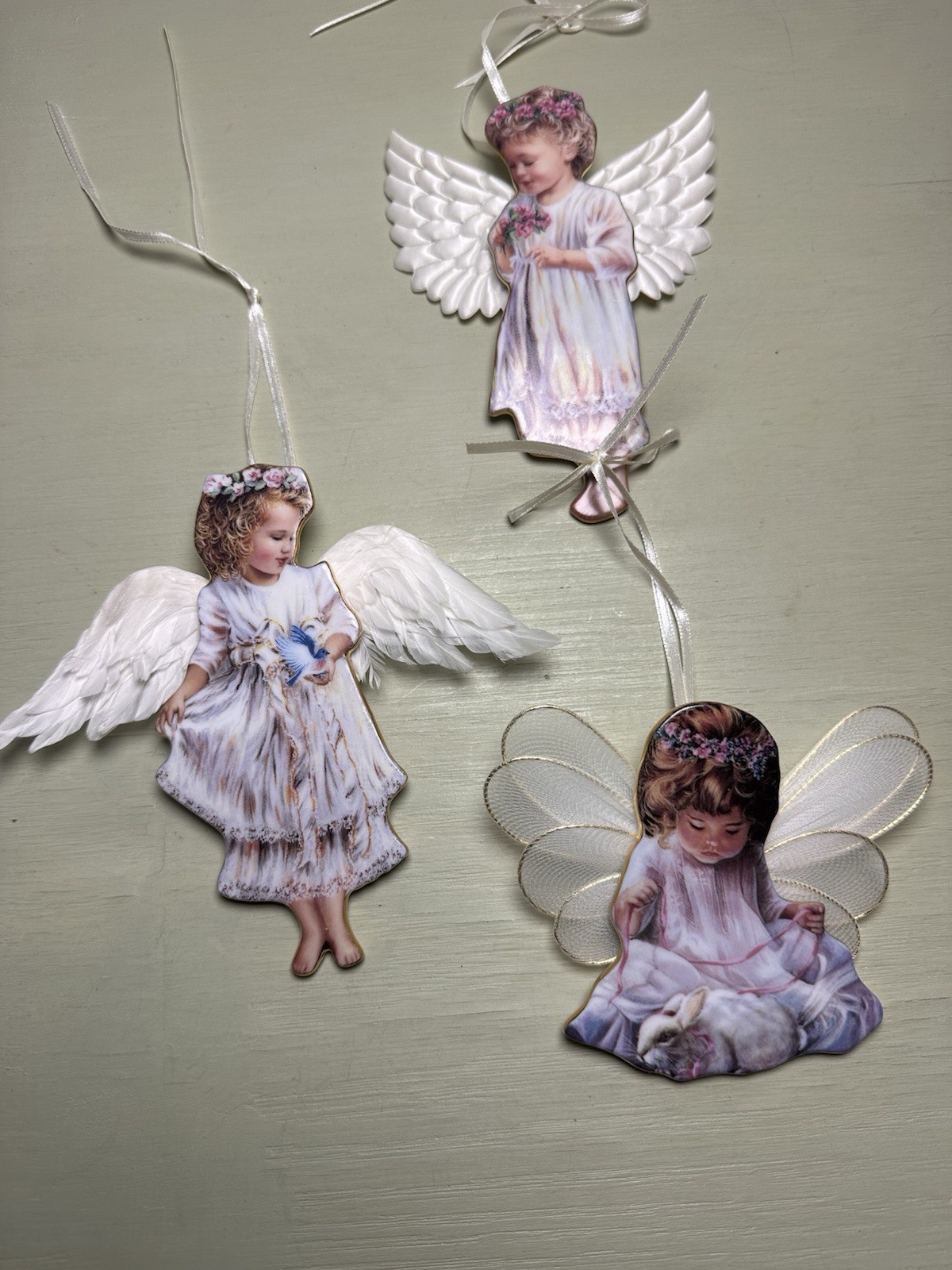 Vintage Bradford Editions Heaven\'s Little Angels 3 Porcelain Ornaments Retired