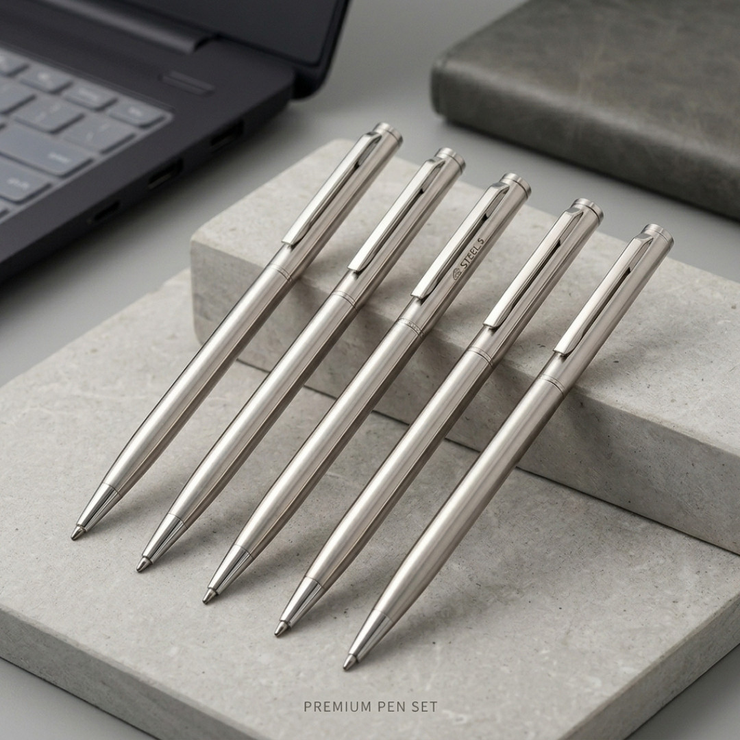 Sleek Stainless Steel Ballpoint Pen Set Executive Metal Business Writing Pens...