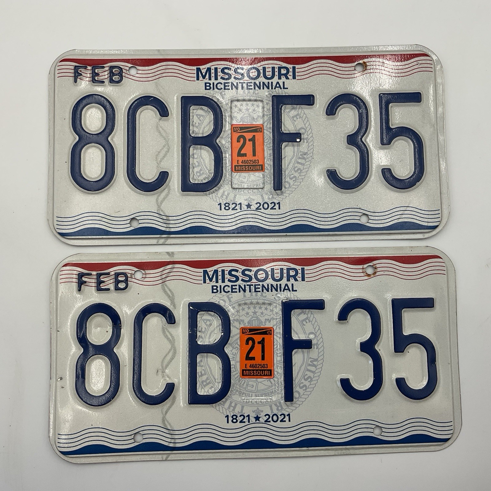 2021 Missouri License Plate Pair Tag# 8CBF35
