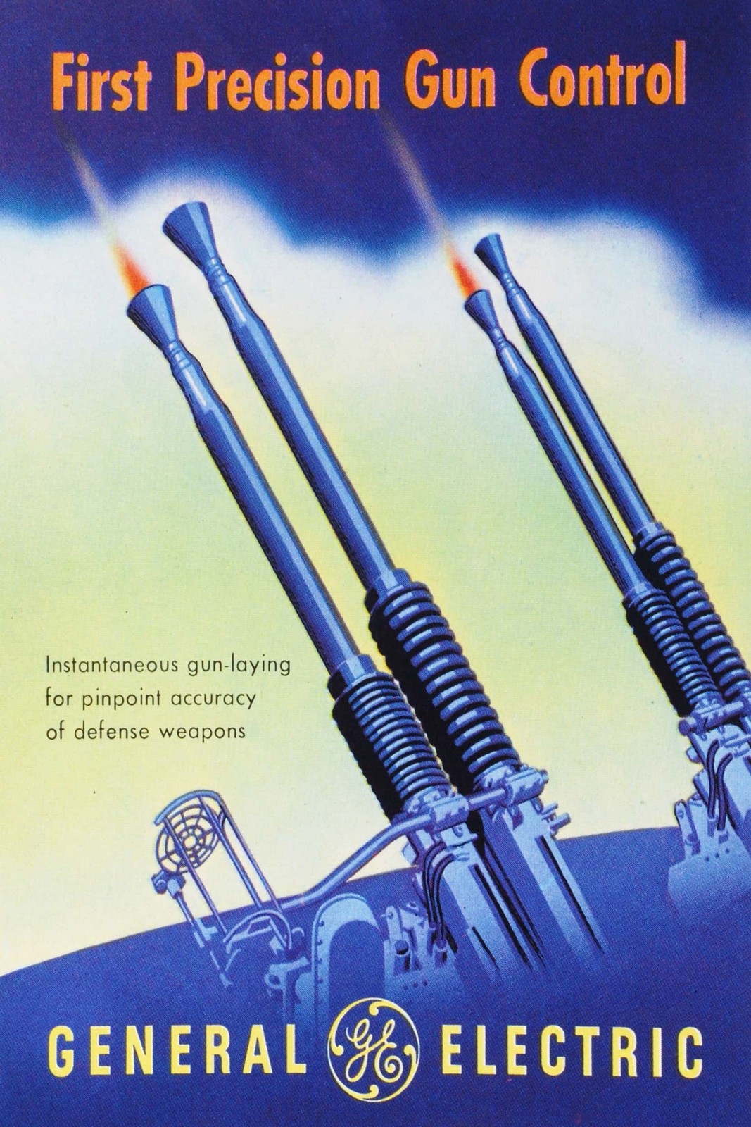 🌟 General Electric Vintage Ad Poster - 1940s Precision Gun Control - 24x36” -