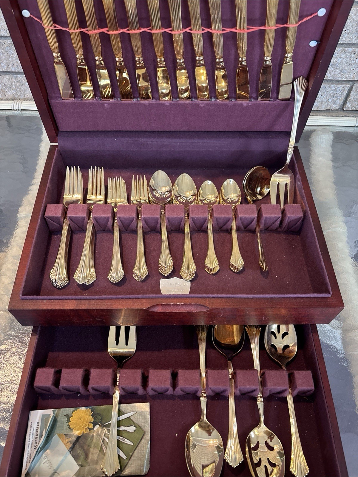 Vintage 68Pc Rogers Gold Plated Pavilion 12 Set 8 Serving Stainless Steel Box Vintage 68Pc Rogers Gold Plated Pavilion 12 Set 8 Serving Stainless Steel Box