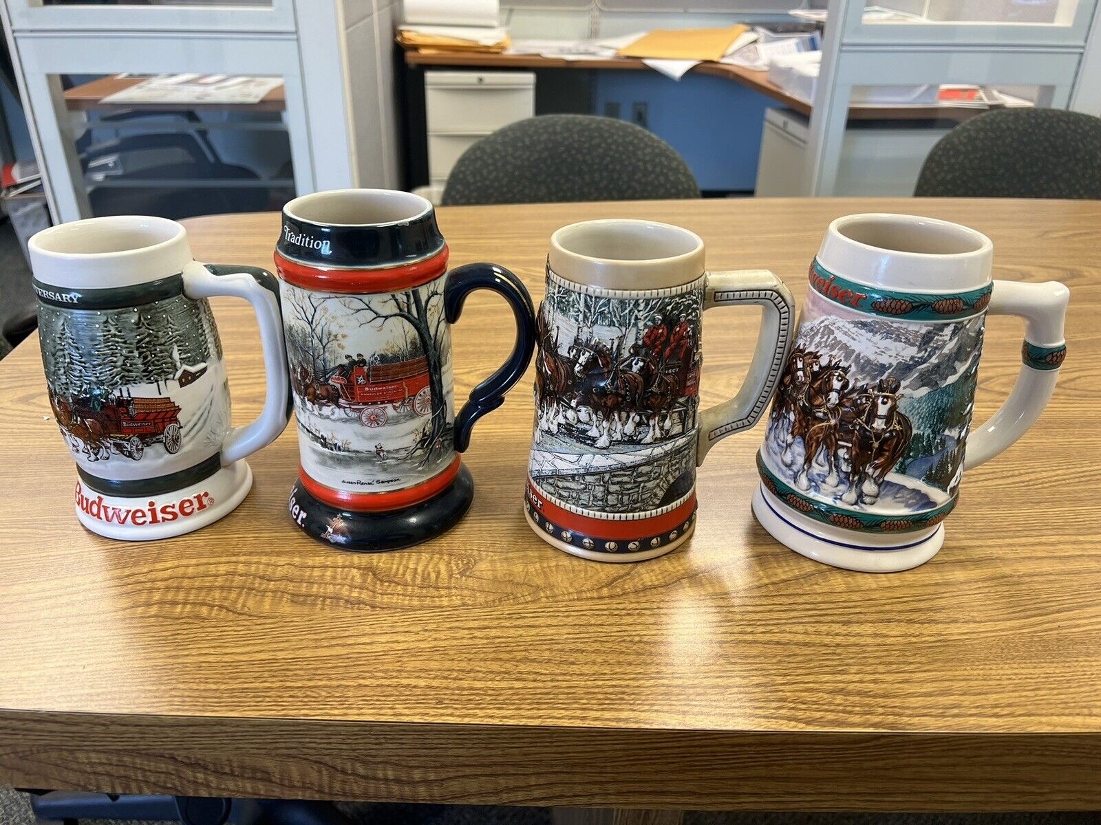 Vintage Budweiser Christmas Holiday Steins Clydesdale 4 Lot 1982 1988 1990 1993