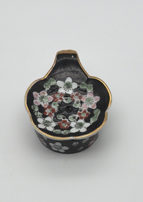 Black Floral Handpainted Decorative Japanese Vintage Ceramic Tea Bag Holder