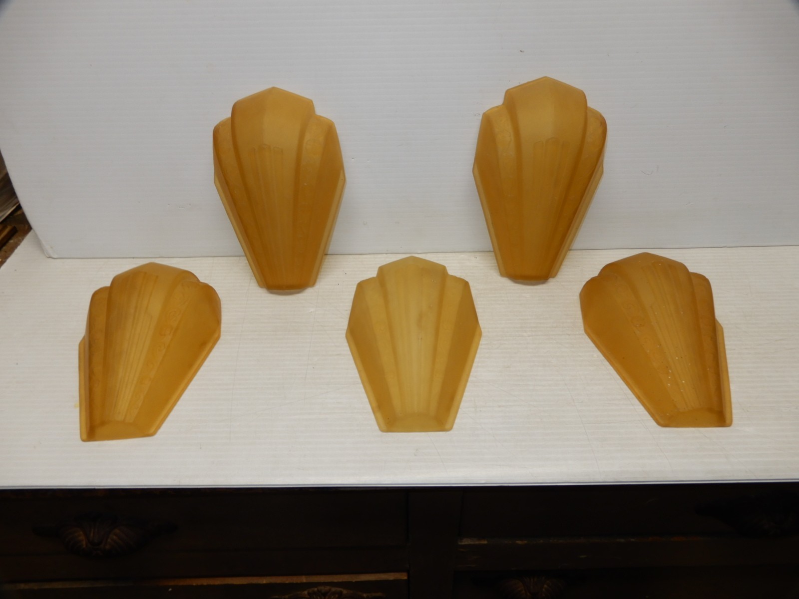 5 MATCHING ART DECO LIGHTING SLIP SHADES