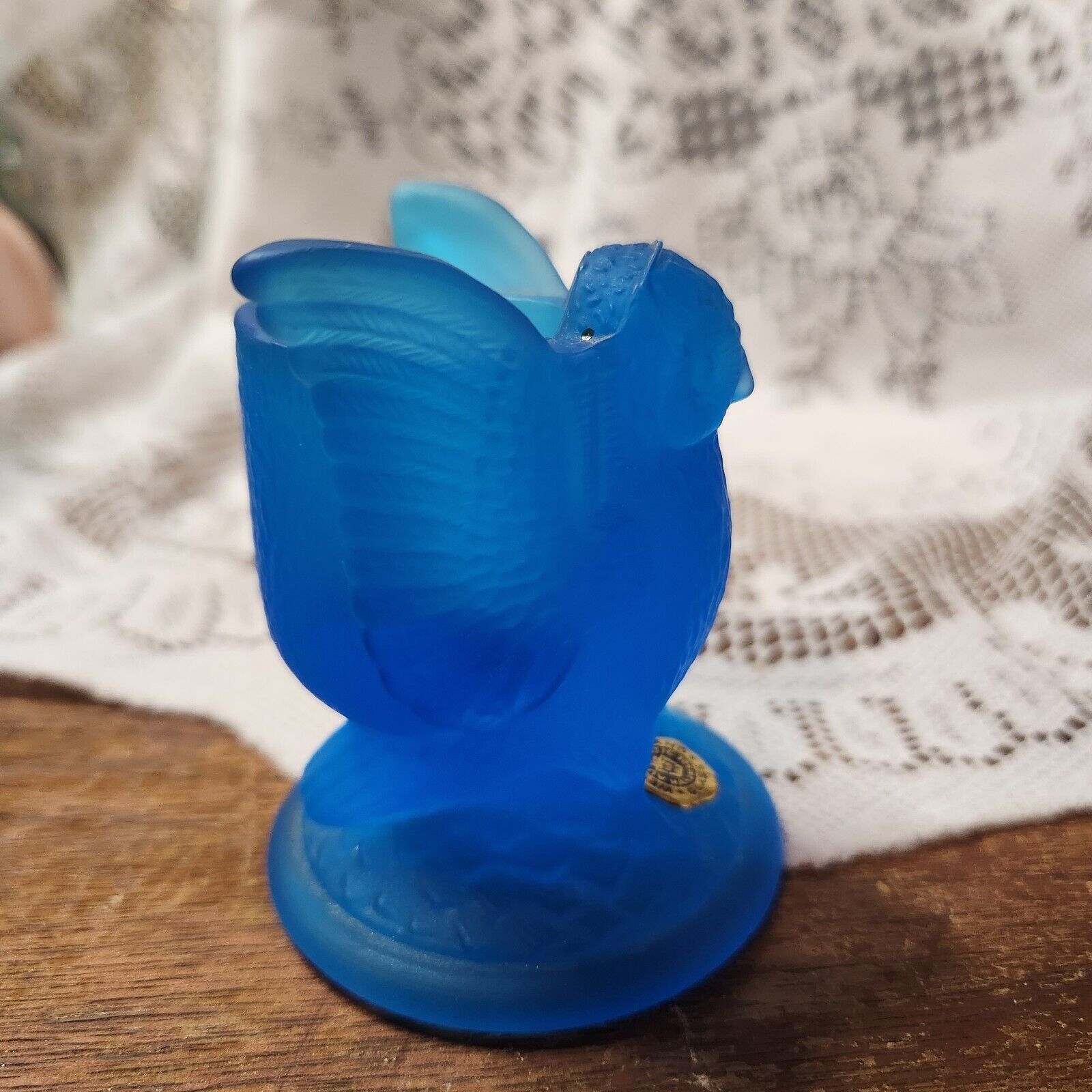 Vtg Westmoreland Glass Toothpick Satin Blue Owl 3 Inches Bird Figurine 