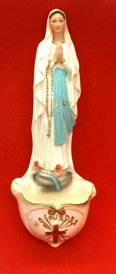 Our Lady of Lourdes Ceramic Holy Water Font, Made in Italy