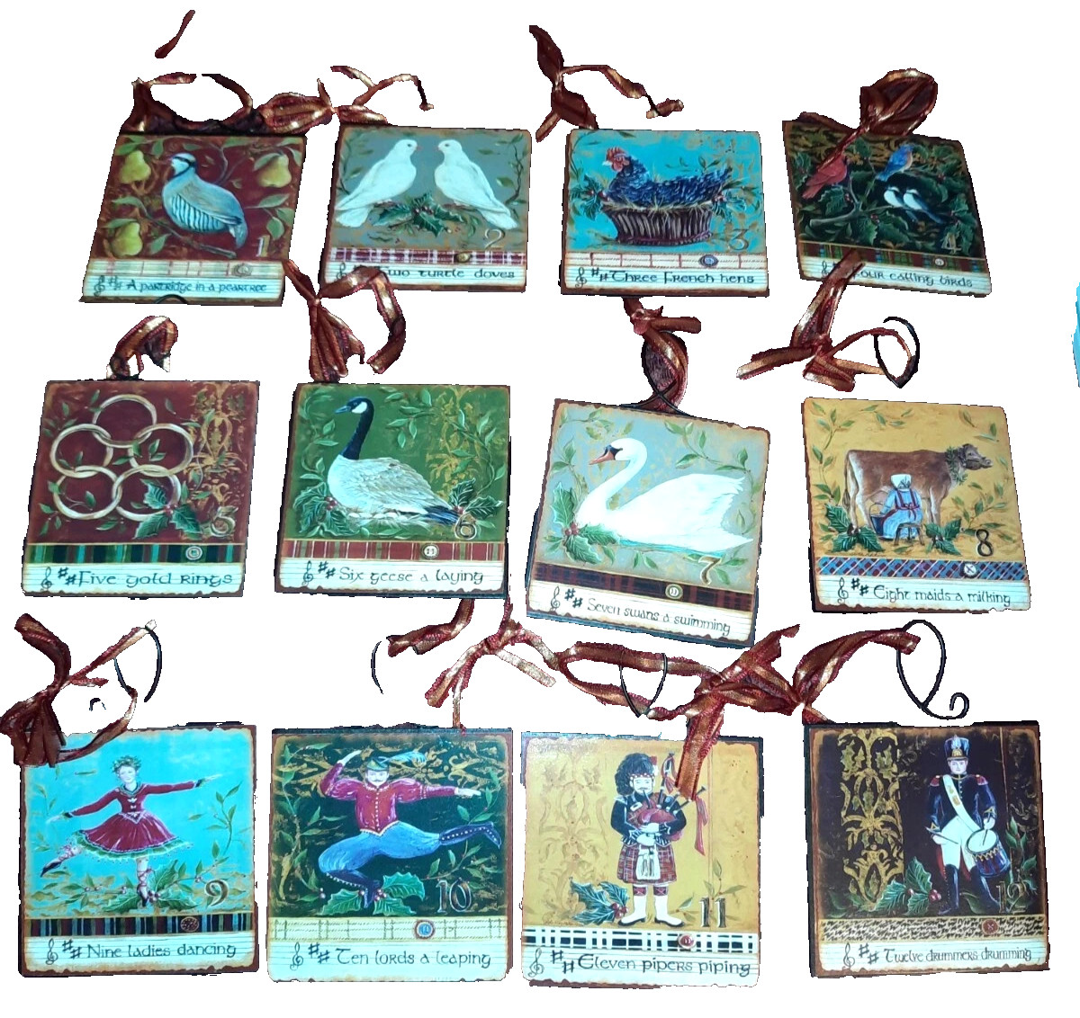 NIB Kate McRostie Coldwater Creek 12 DAYS of CHRISTMAS Tin Ornament Set (57)