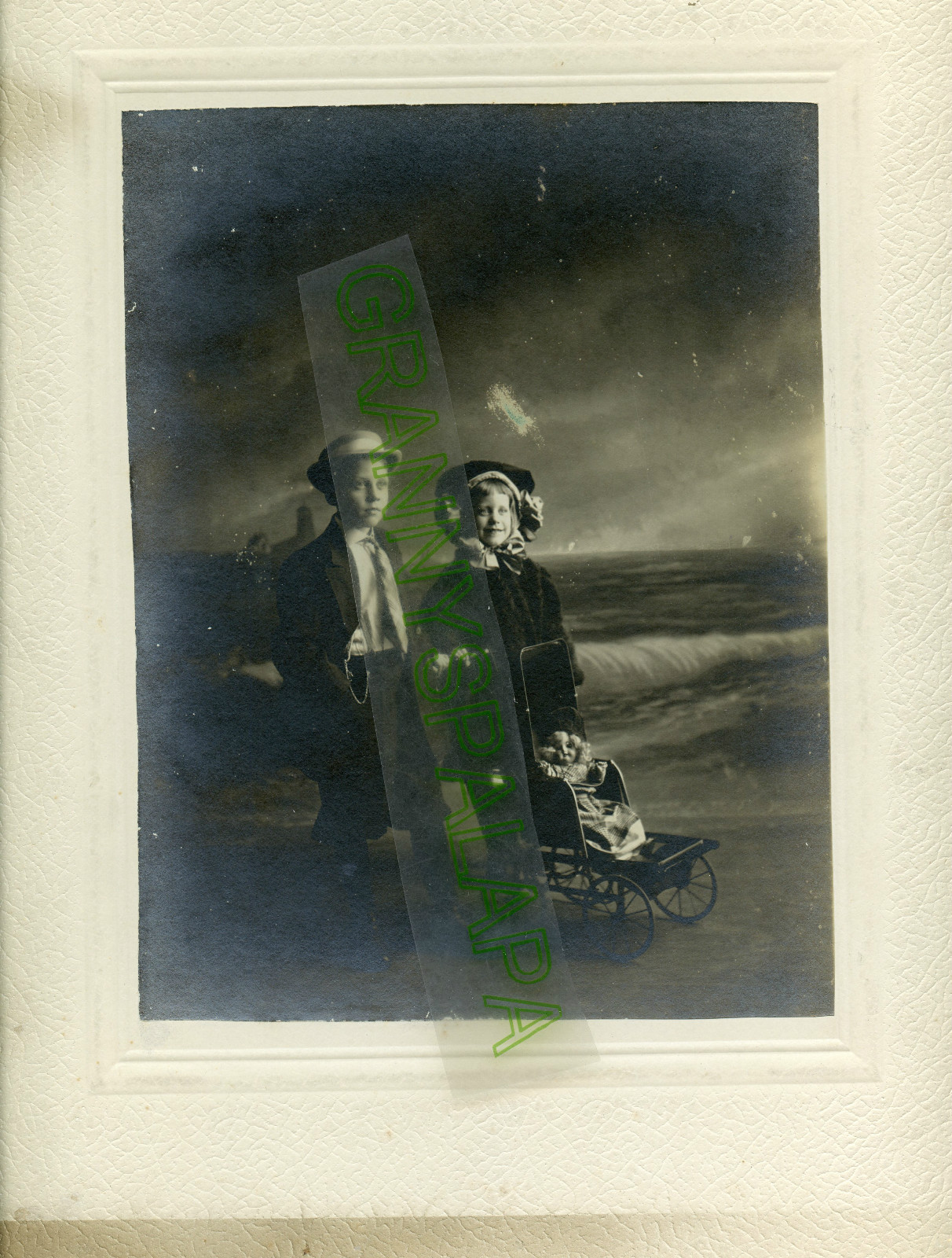 Antique Photo - Adorable Boy & Girl, Dressed as Adults, Baby in Buggy - 14\