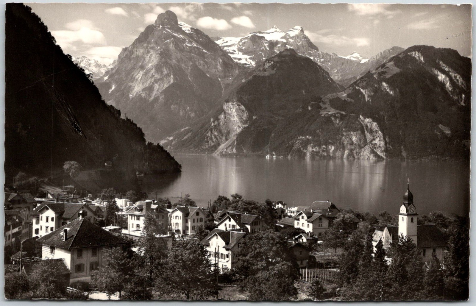 Village of Sisikon with Urirotstock Mountain and Lake Lucerne Vintage Postcard