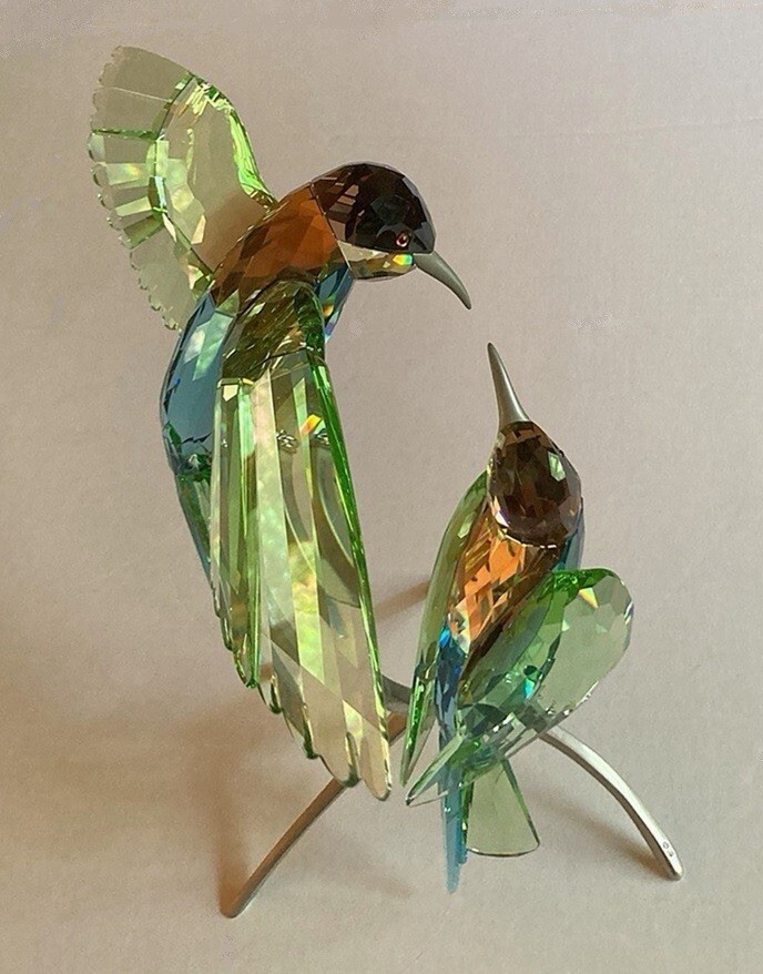 Swarovski Bird of Paradise Bee Eaters Crystal Figurine 11.5” high by 13” New NOS