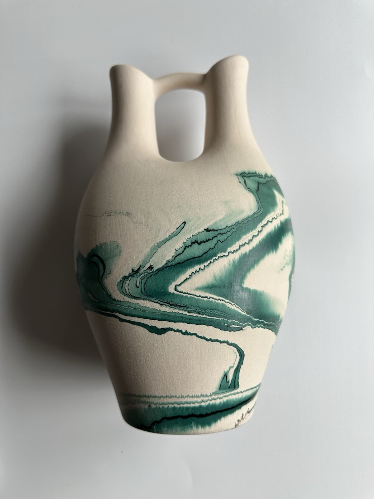 Vintage Native Nemadji Pottery Indian River Wedding Vase 9 1/2” Cream Green NB1