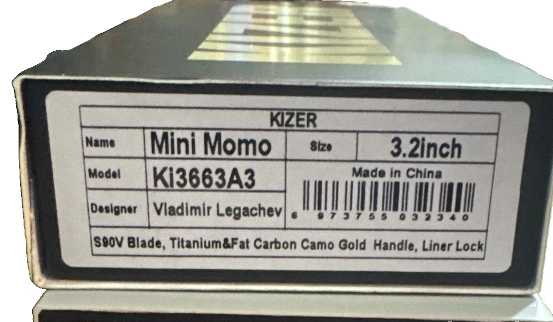 Kizer Cutlery Mini Momo Gold Carbon Fiber & Titanium Folding S90V Knife 3663A3 Kizer Cutlery Mini Momo Gold Carbon Fiber & Titanium Folding S90V Knife 3663A3