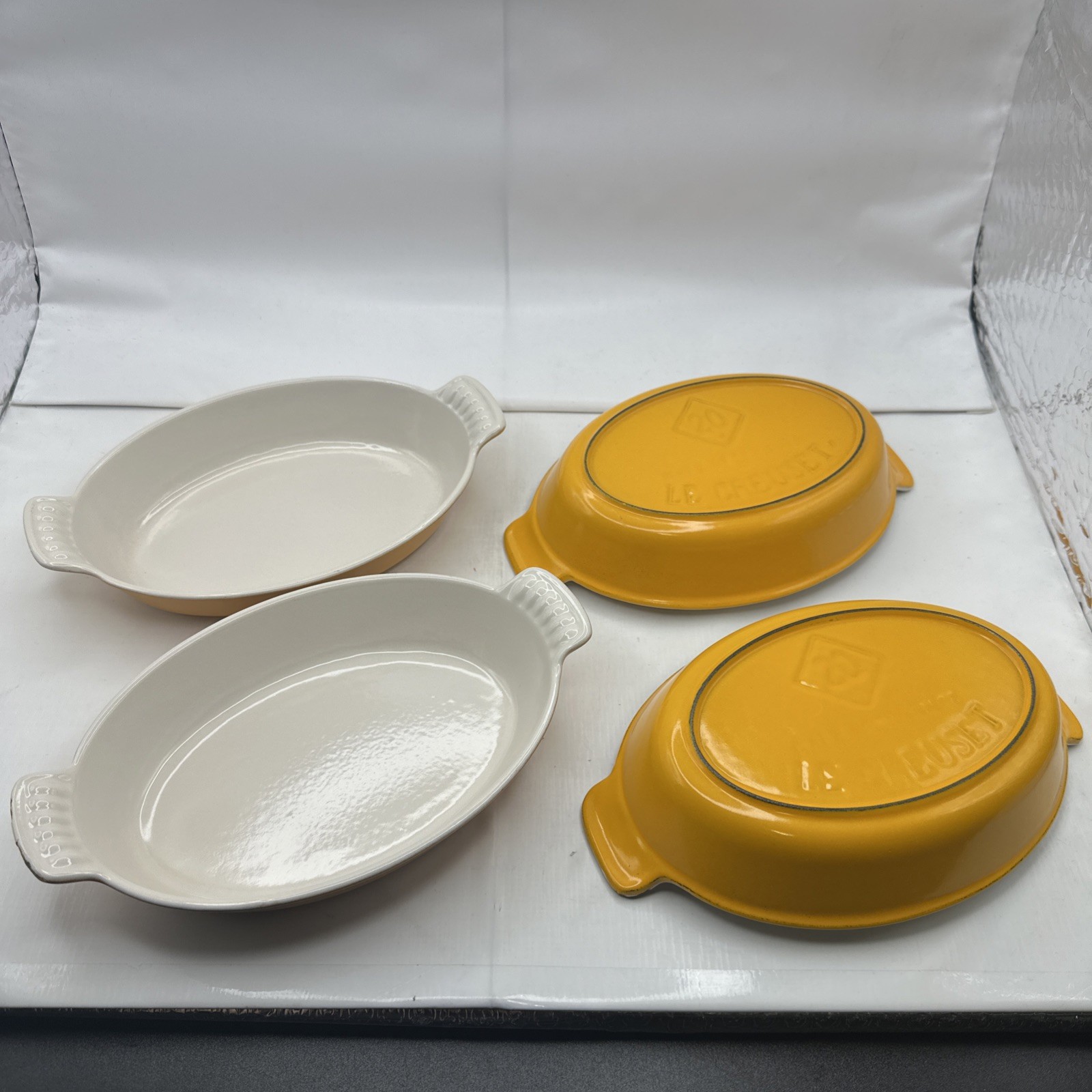 4 Pc Vintage LE CREUSET #20 Yellow ORANGE BAKING DISH FRANCE