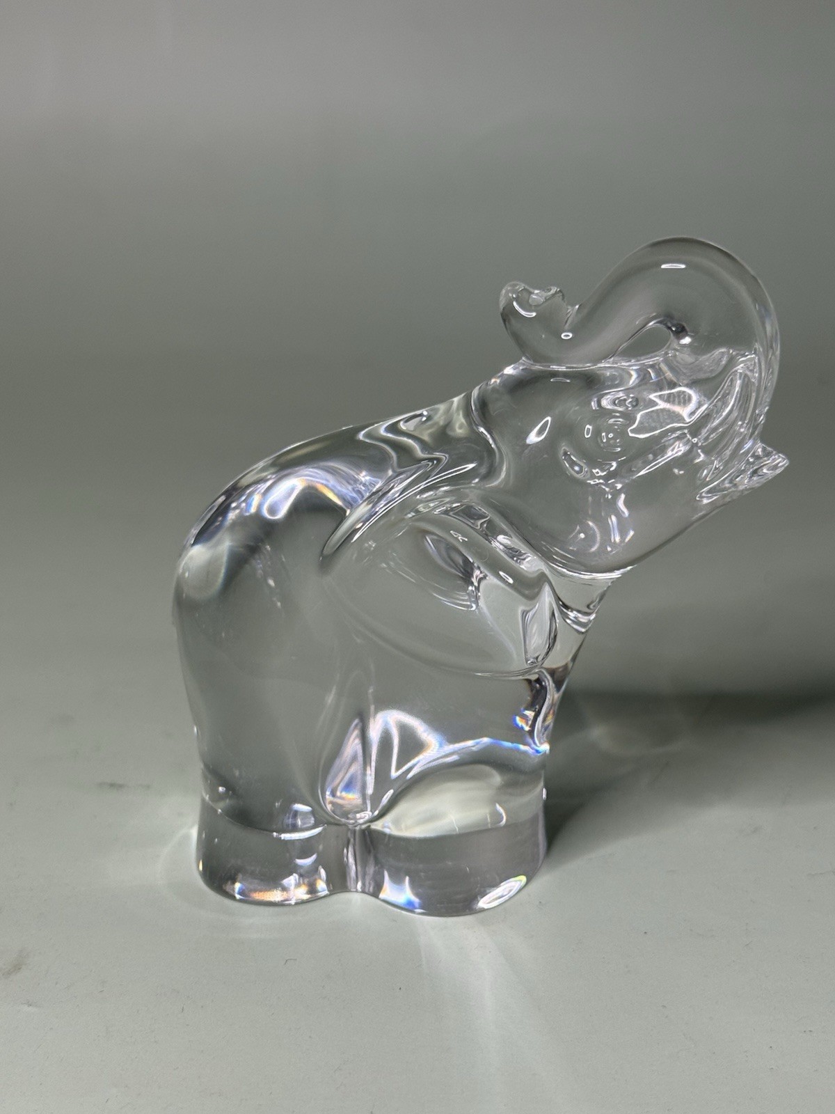 Vintage Steuben Crystal Elephant Figurine Trunk Up Clear Art Glass 3\