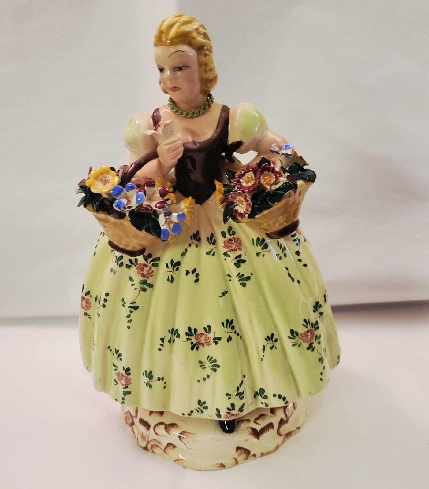 Vintage Handpainted Italian Figurine, Women In Floral
