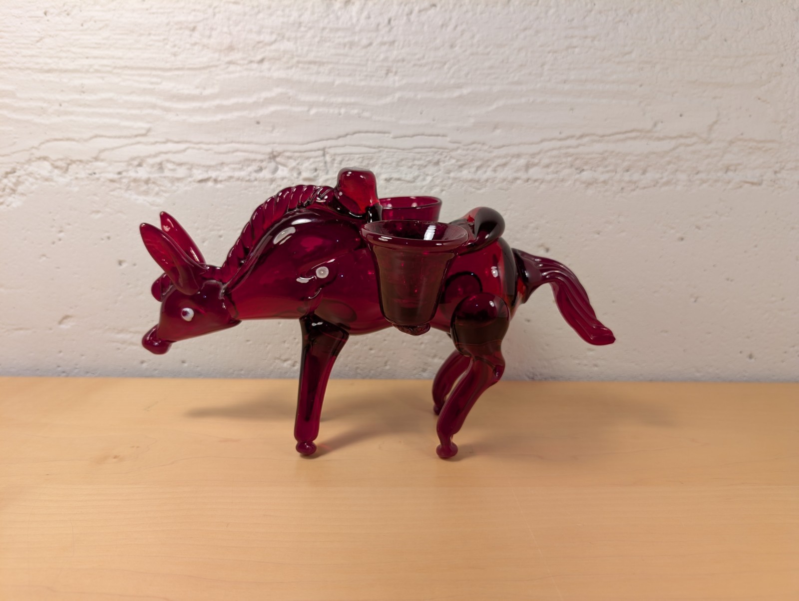 Vintage Red Glass Donkey Candle Holder Mid Century Art Glass Mule