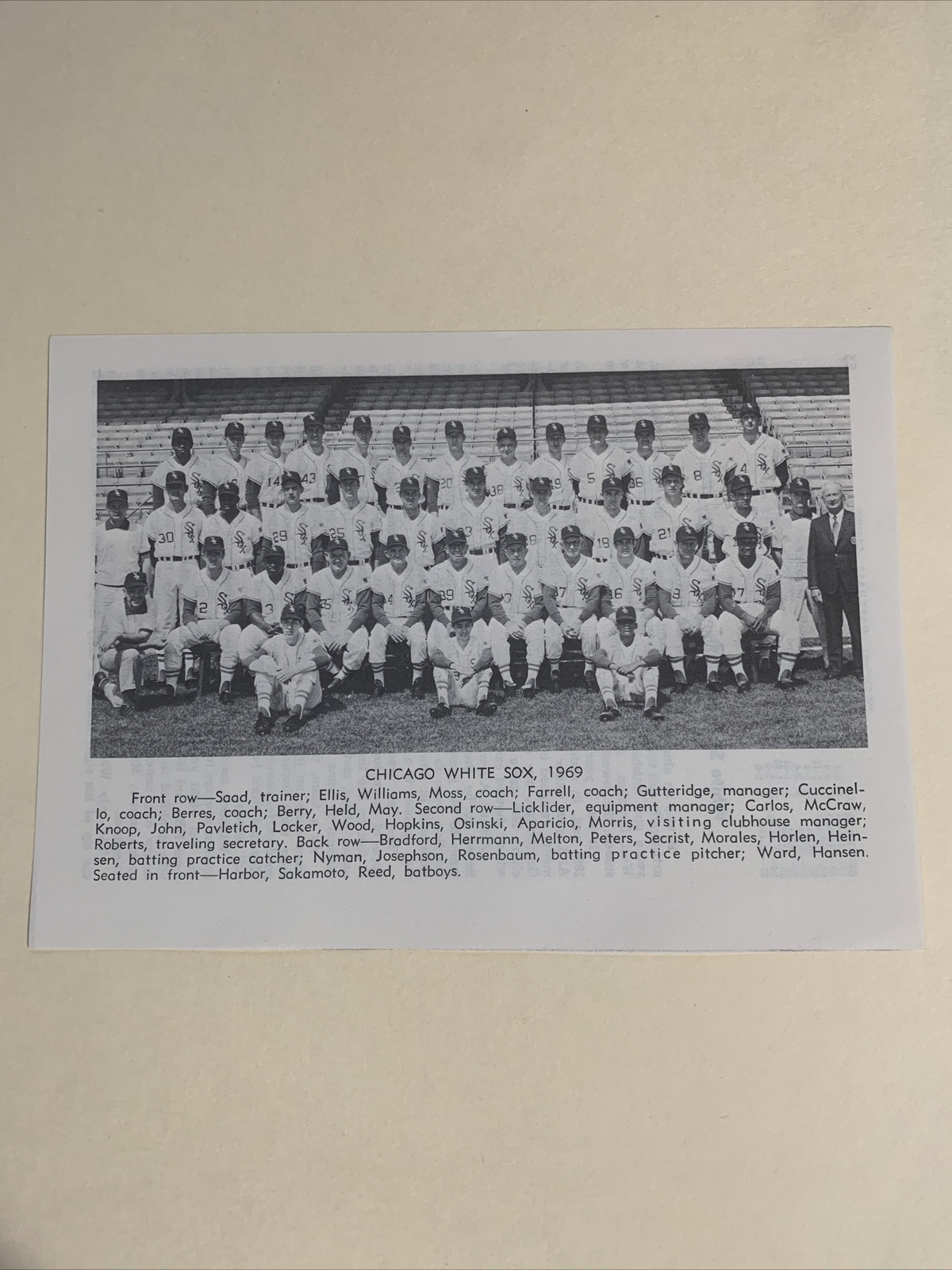 Chicago White Sox Tommy John Aparicio 1969 Baseball Publication Team 5X7 Picture