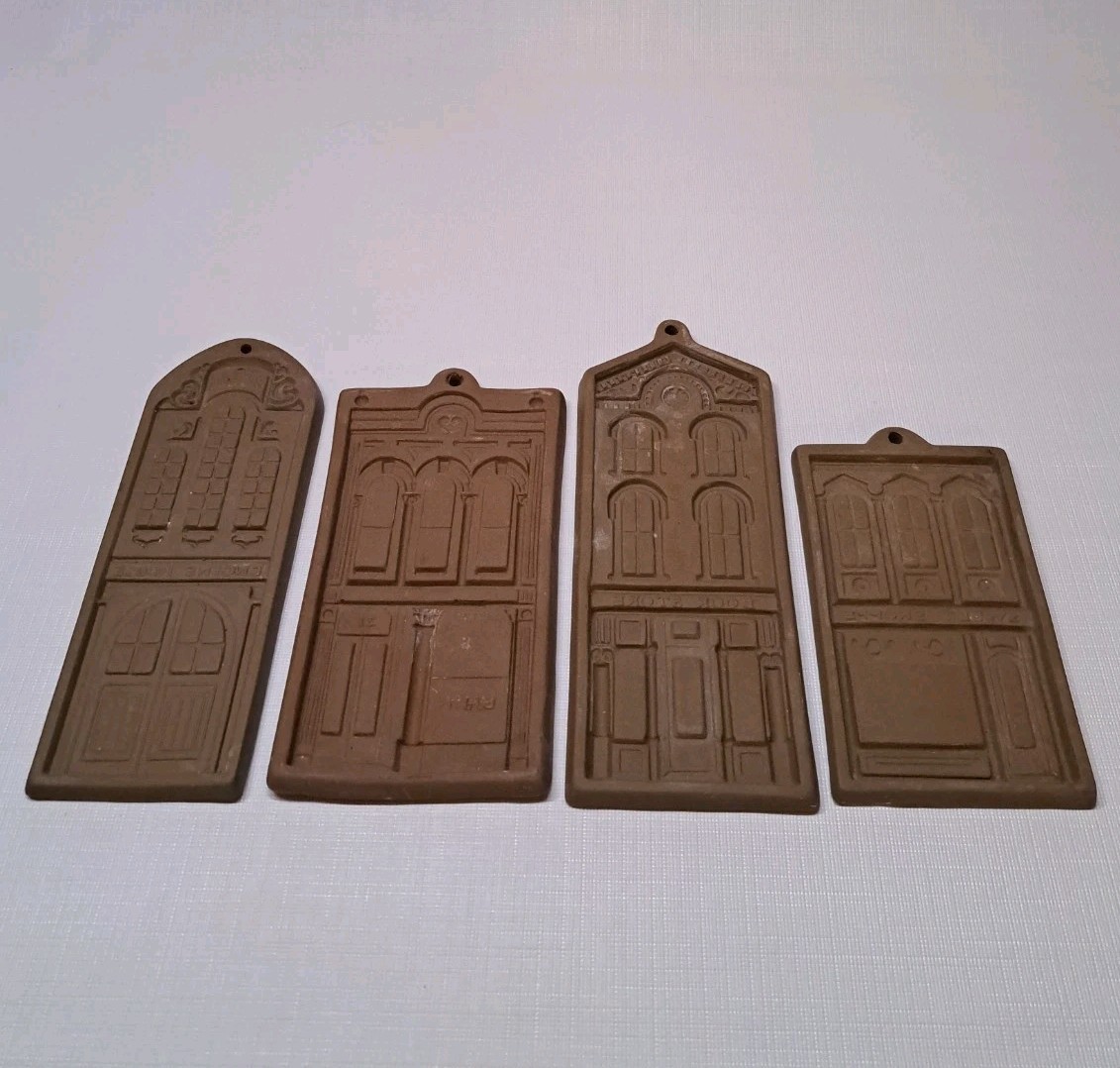 VTG Hartstone USA Pottery Cookie Mold Row Houses Gingerbread City Bank Set of 4