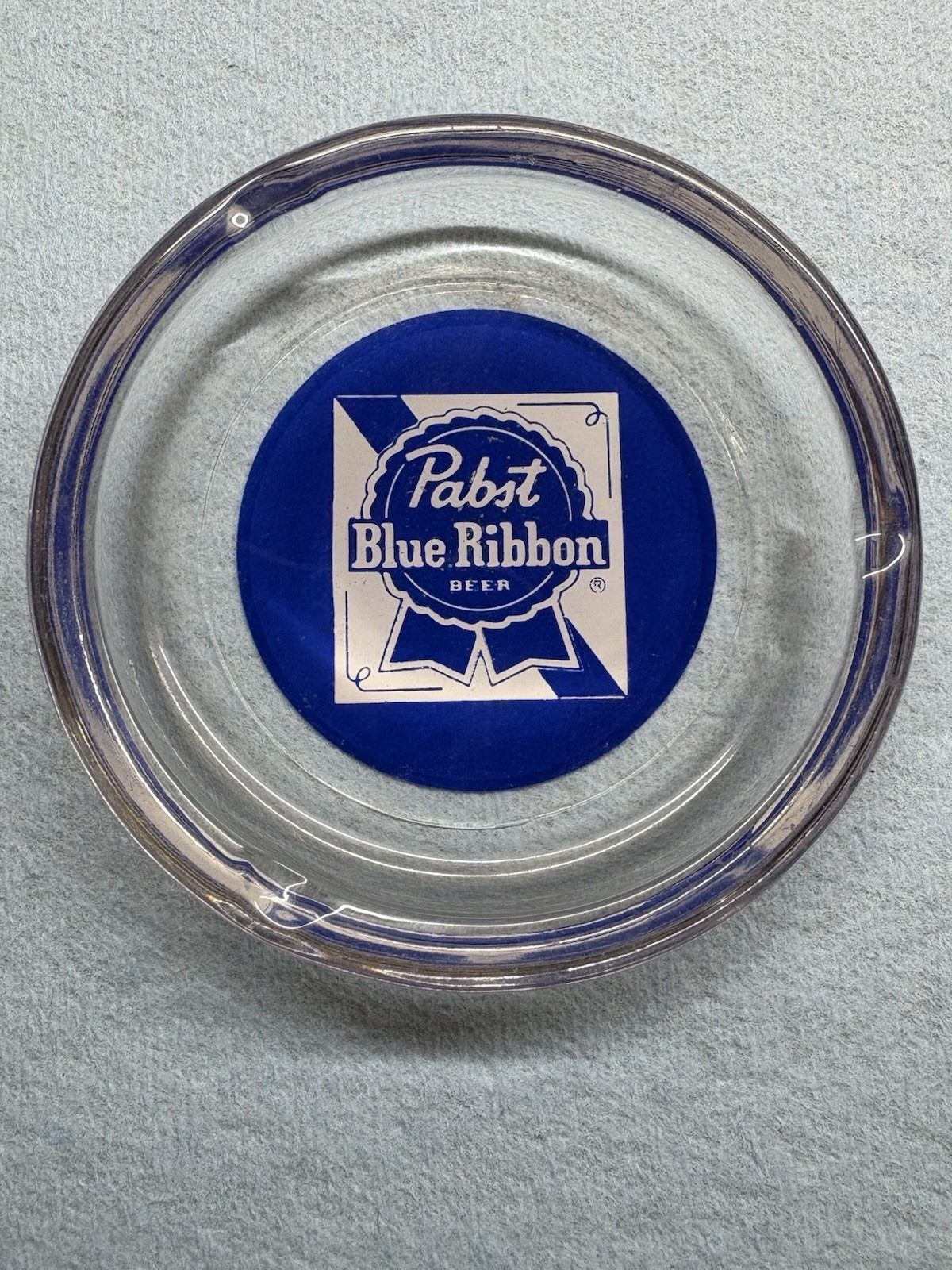 NOS Vintage Pabst Blue Ribbon PBR Glass Ashtray Beer Advertising Bar Decor