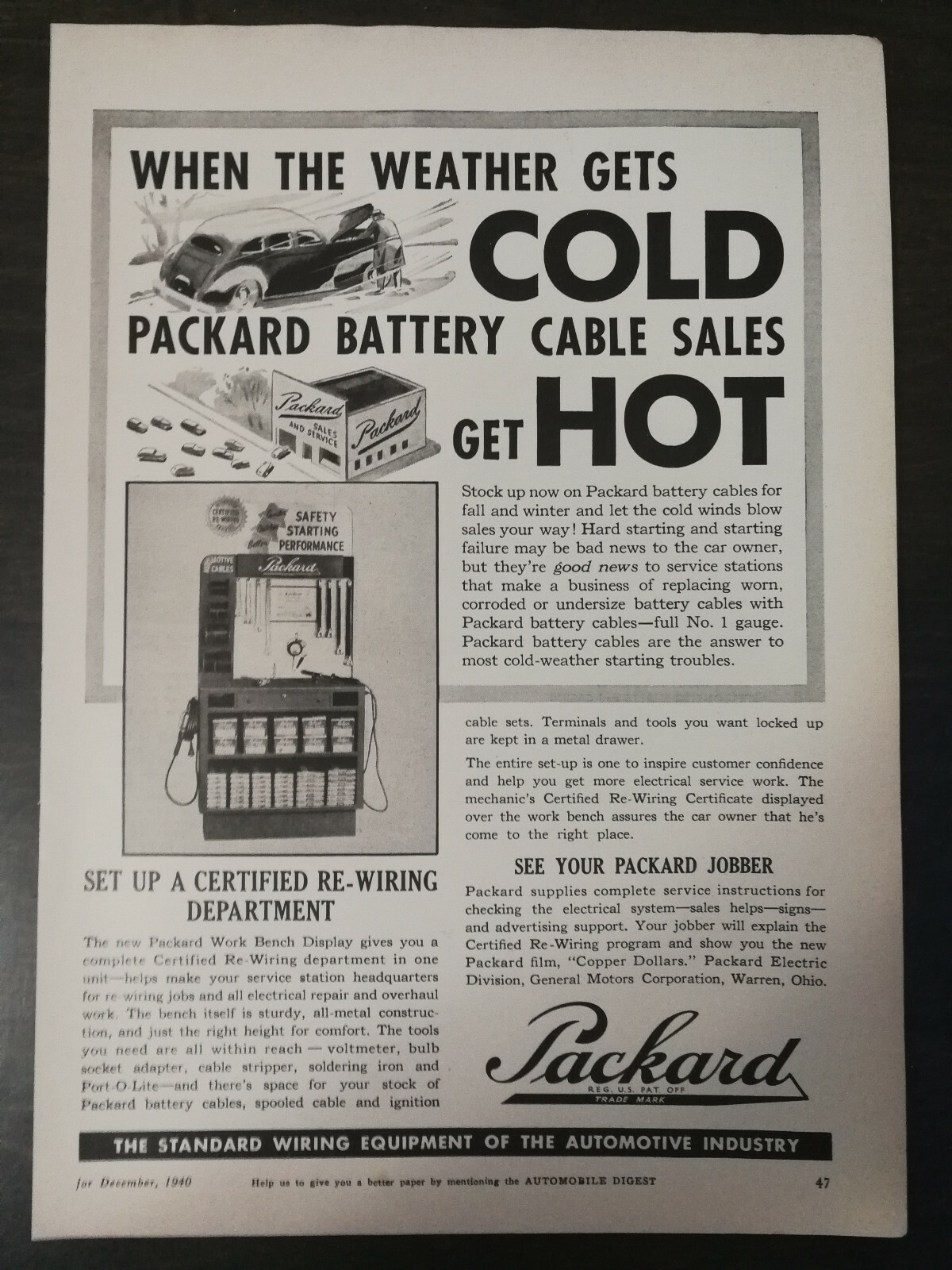 Vintage 1940 Packard Battery Cables Full Page Original Ad 1221