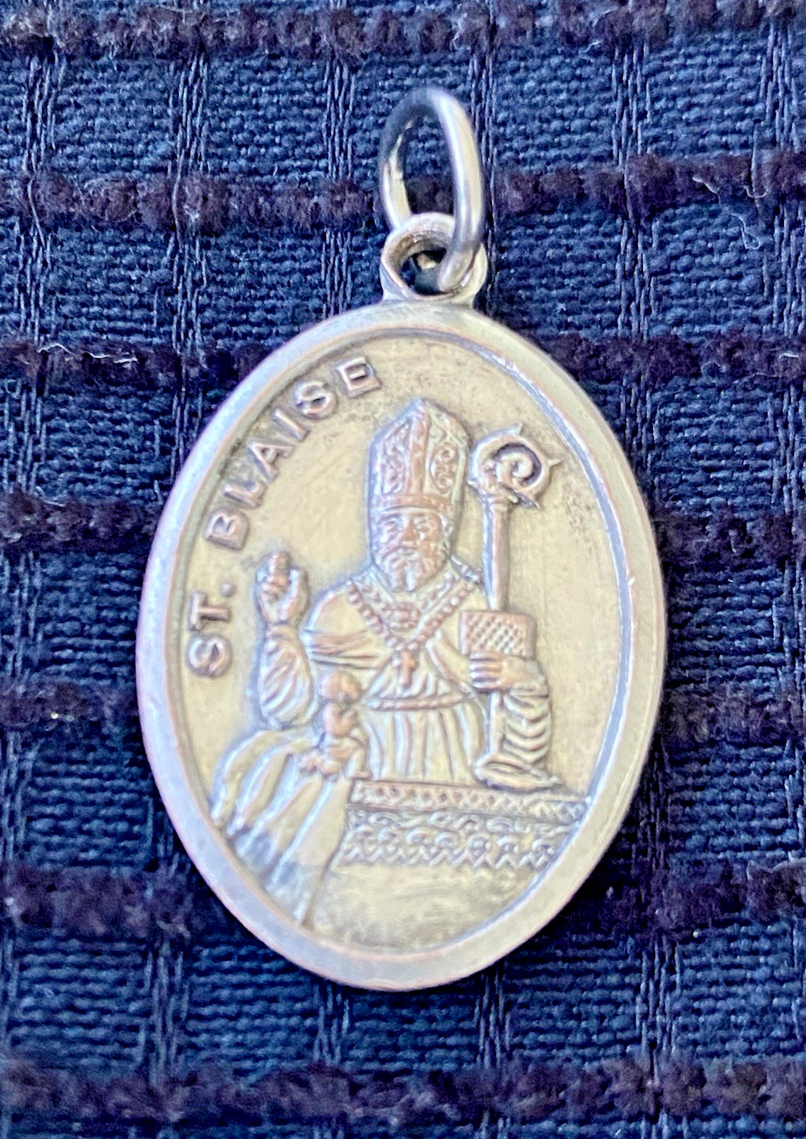 Vintage Saint Blaise Oval Silver Tone Medal / Pendant / Charm Marked Italy 1.25”