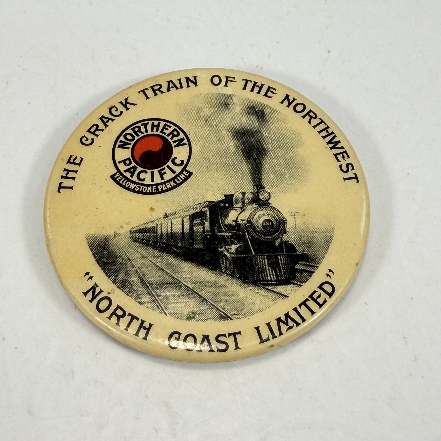 Antique Northern Pacific Railroad Crack Train Celluloid Pocket Mirror Vtg Rare