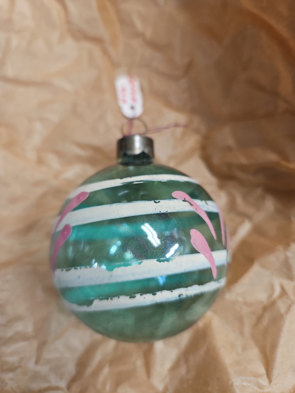 Vintage Heim? Unsilvered Glass Floral Christmas Ornament U.S of A.