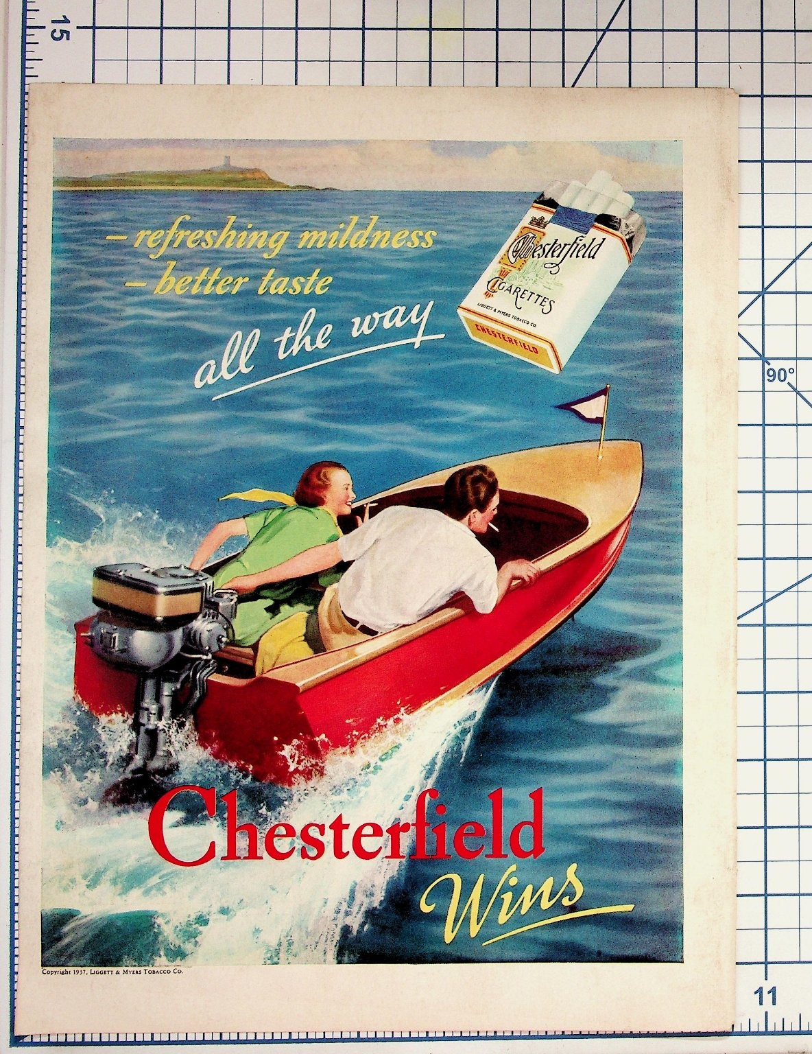 Vintage 1937 Chesterfield Cigarettes Magazine Ad Motorboat Boating Print Vintage 1937 Chesterfield Cigarettes Magazine Ad Motorboat Boating Print