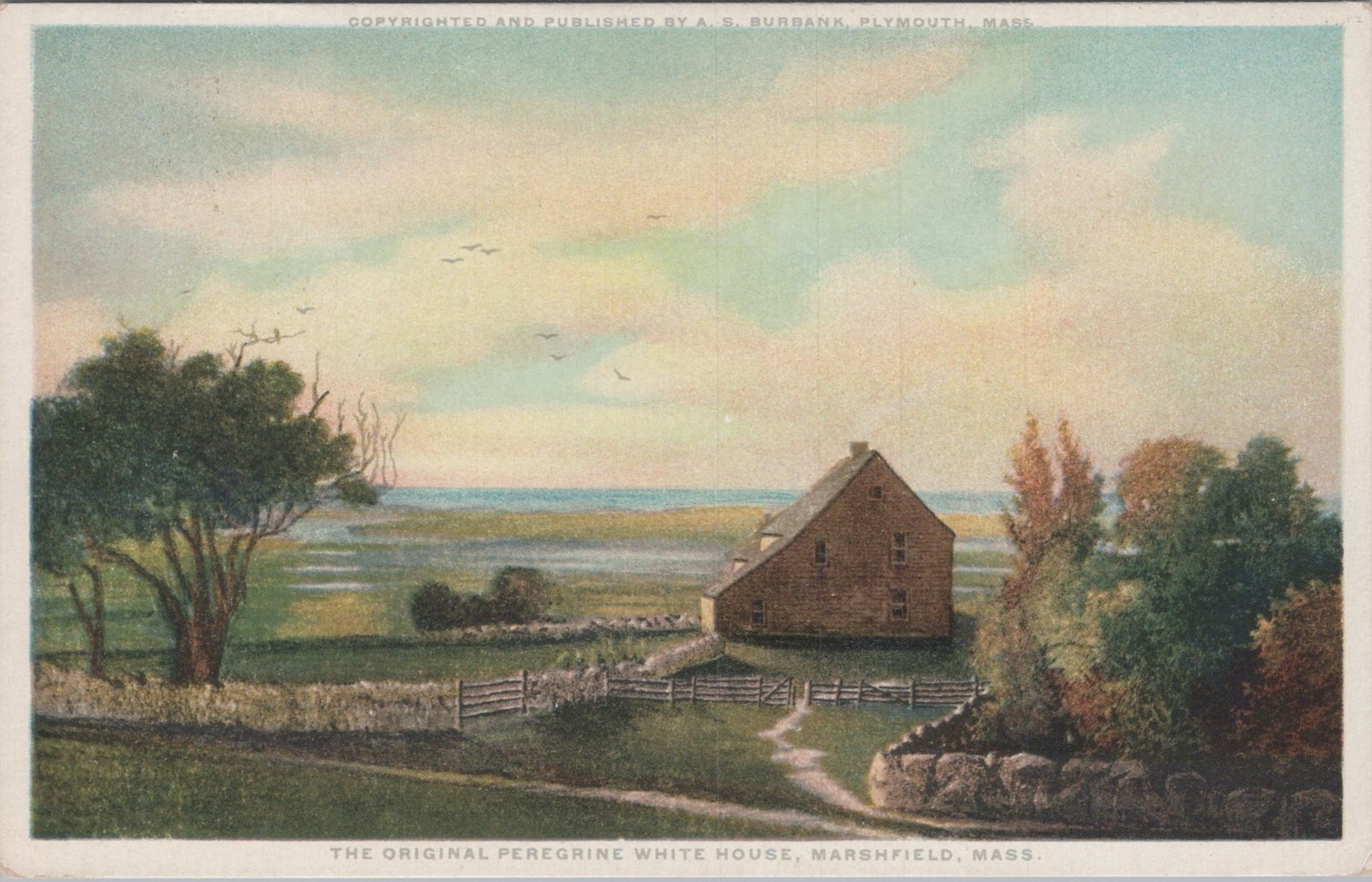 Original Peregrine White House Marshfield MA Saltbox Colonial Postcard