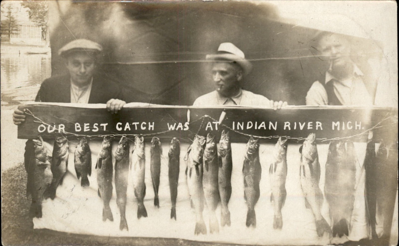 Indian River MI Fishing Catch Rexo c1910s Real Photo Vintage Postcard bhn