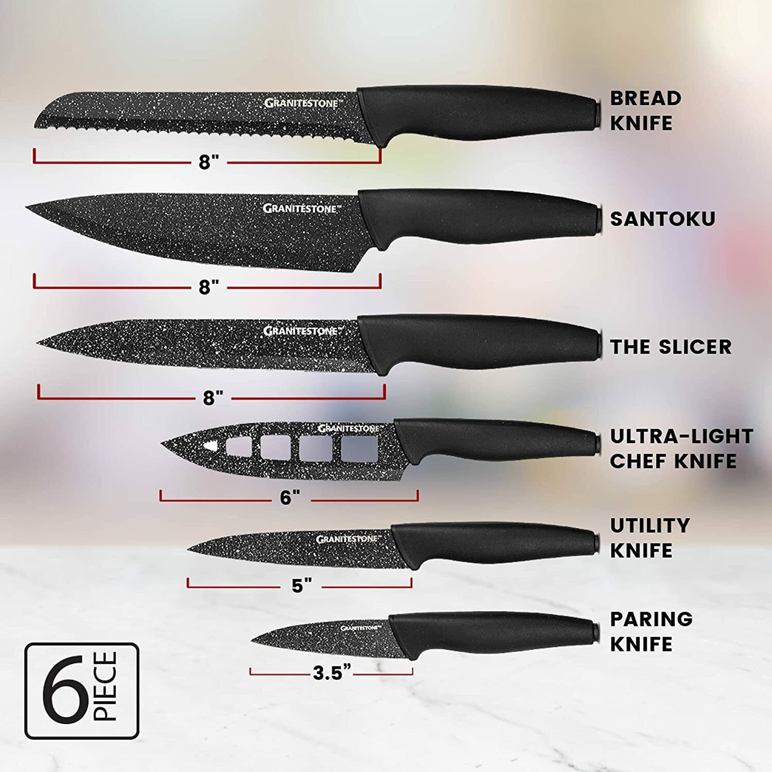 Granitestone NutriBlade Knife Set Easy Grip Nonstick High-Grade Stainless Blades