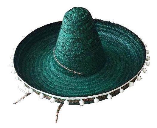 LARGE TALL MEXICAN GREEN STRAW SOMBRERO HAT WITH HANGING TASSELS mexico wide cap