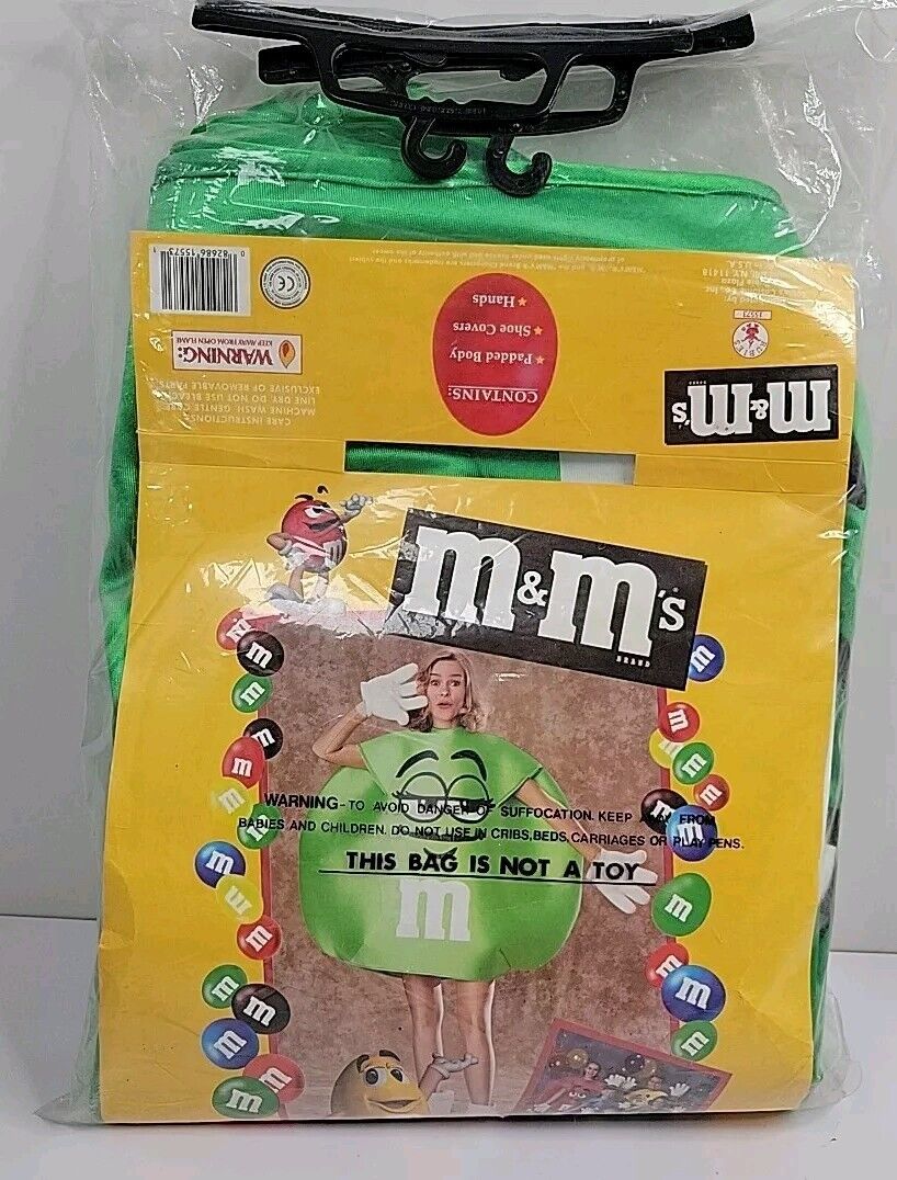 M&M’s Candy Costume Deluxe Standard Adult Size Halloween Green MM Mars Unisex